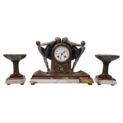 Art Deco Clock Garniture Set with Two Ball Dancers by P. Sega