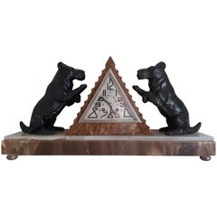 Art Deco Clock Marble and Decorated with Two Snautzers Antique Art Deco Clock Marble and Decorated with Two Snautzers