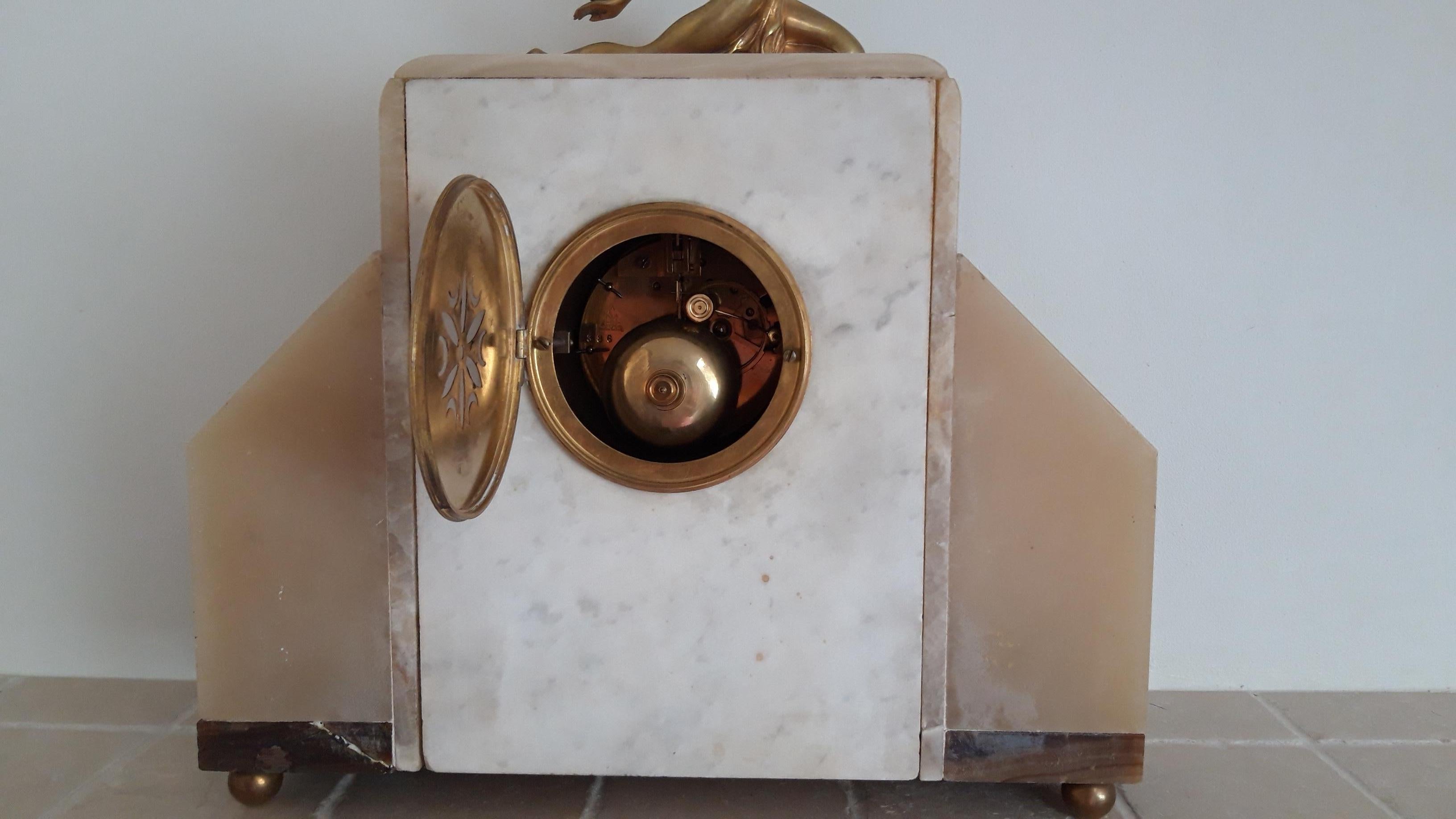 French Art Deco Clock Onyx and Bronze