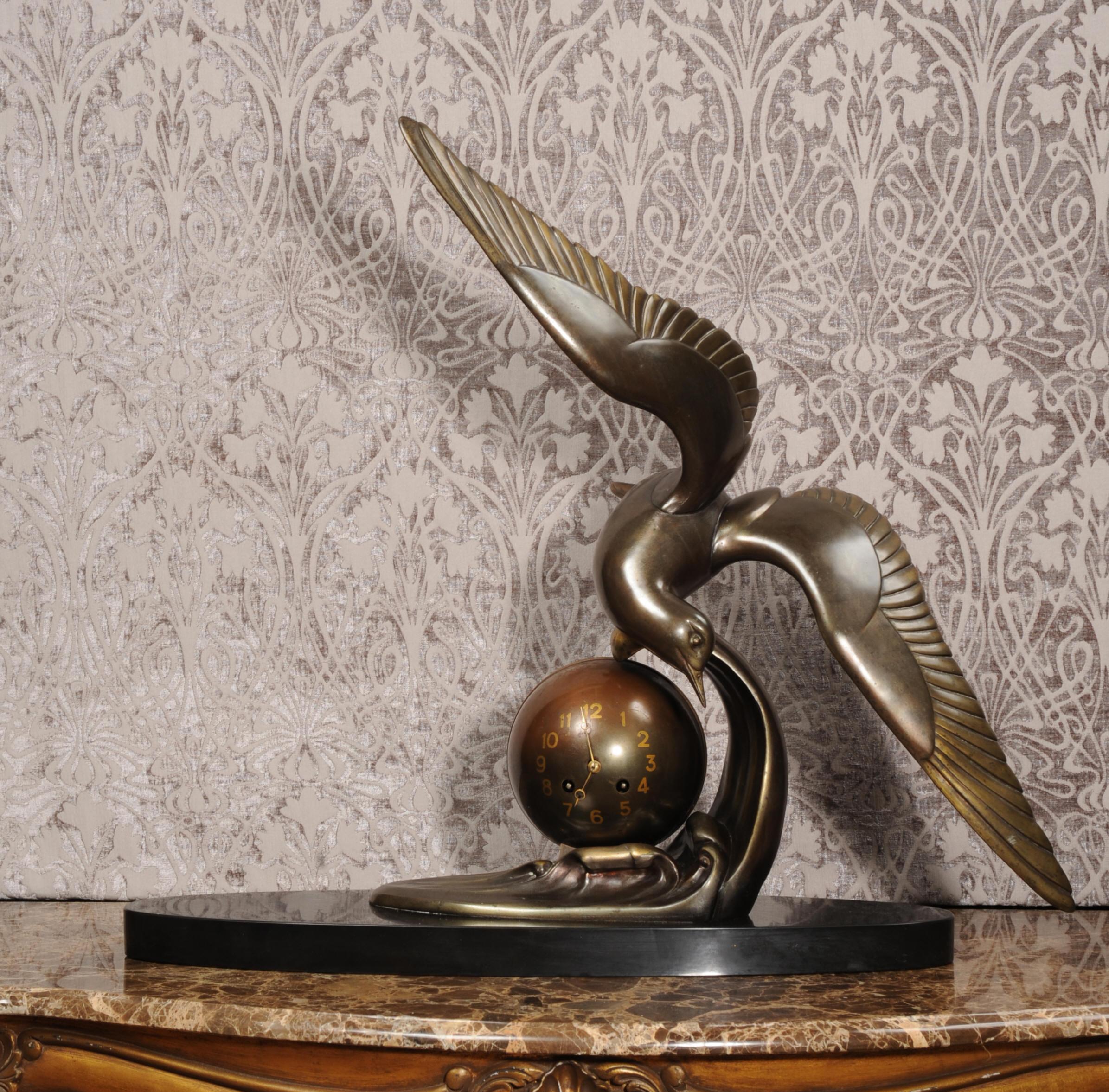 Art Deco Clock Seagull and Wave, Irénée Rochard 4