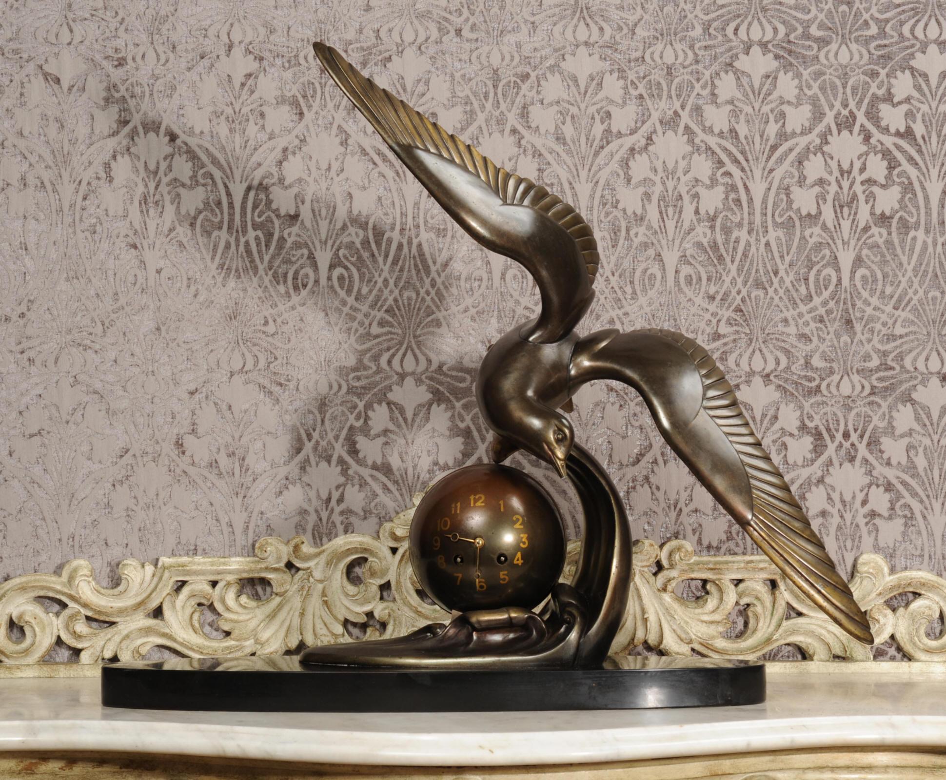 Art Deco Clock Seagull and Wave, Irénée Rochard 7