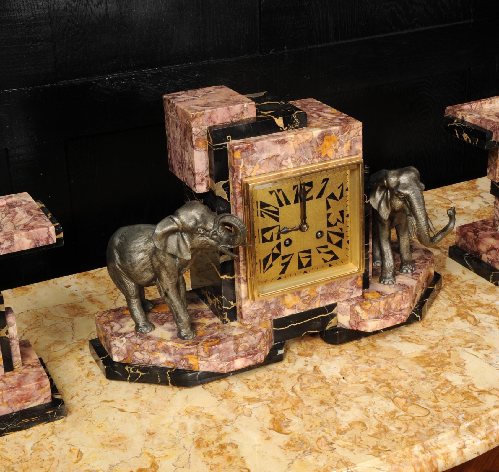 Art Deco Clock Set ~ Elephants For Sale 6