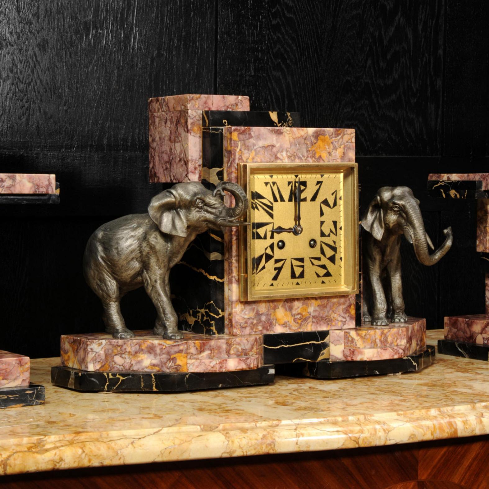 Art Deco Clock Set ~ Elephants For Sale 7