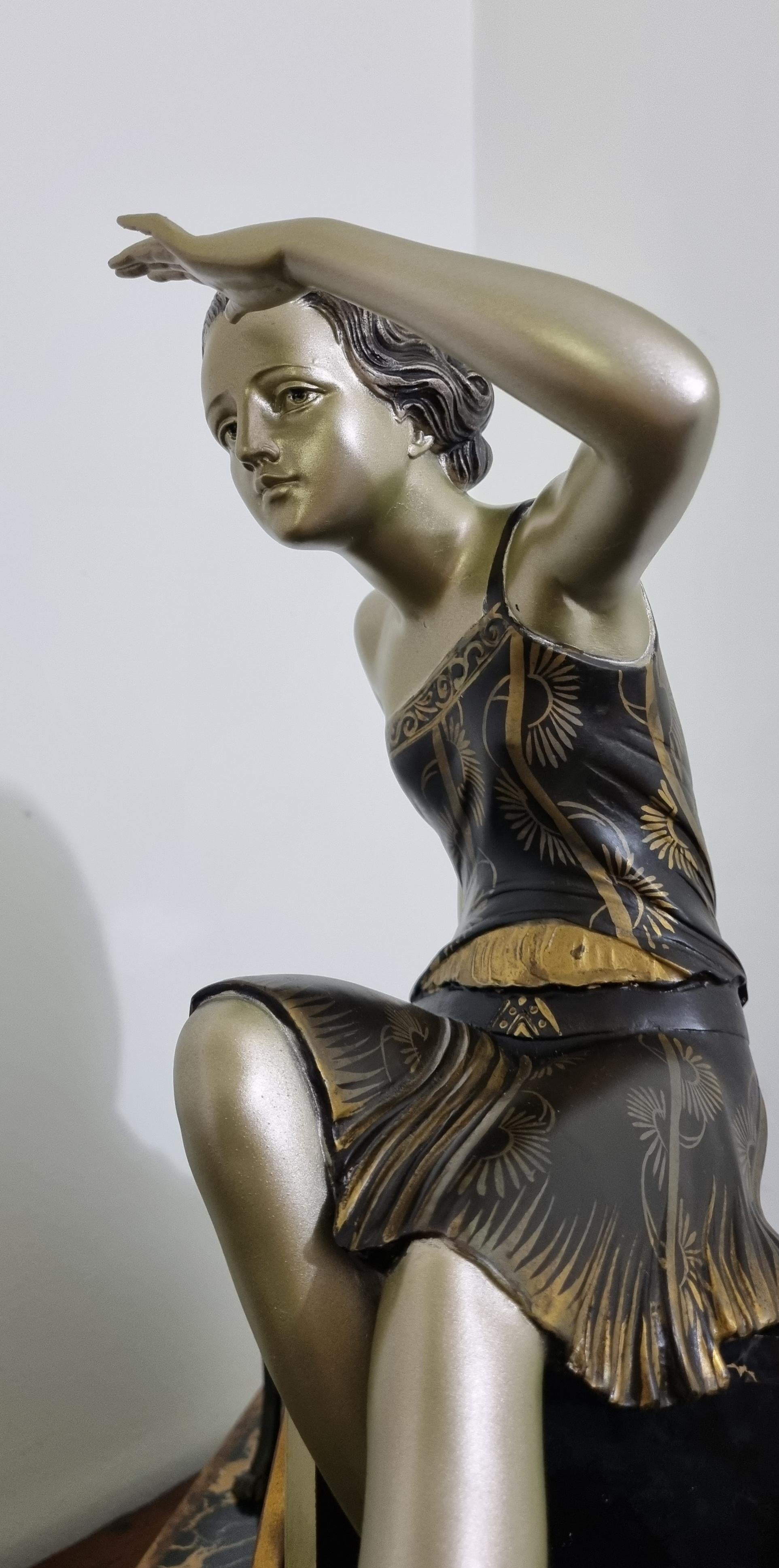 Art Deco Clock Set Lady And Greyhounds Sculpture 