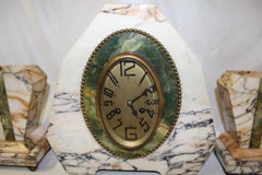 Art Deco Clock Set Marble and Green Onyx