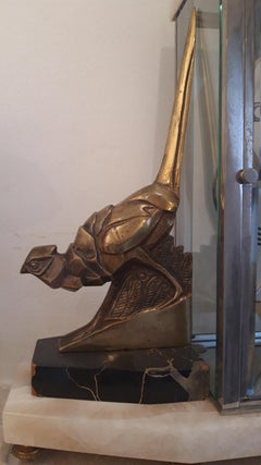 Art Deco Clock Set, Marble Onyx and Bronze