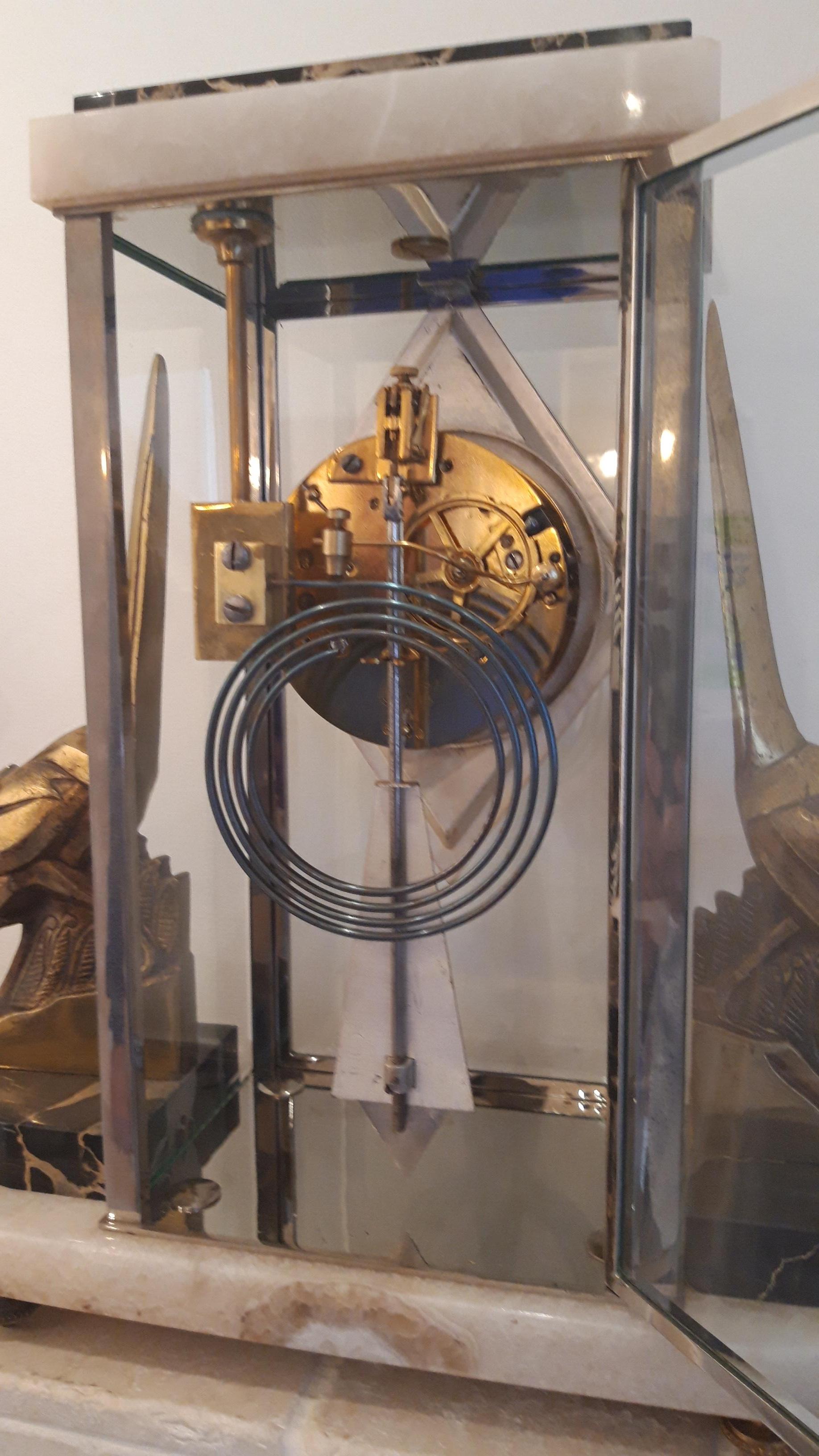 Art Deco Clock Set, Marble Onyx and Bronze In Good Condition For Sale In Heukelum, NL