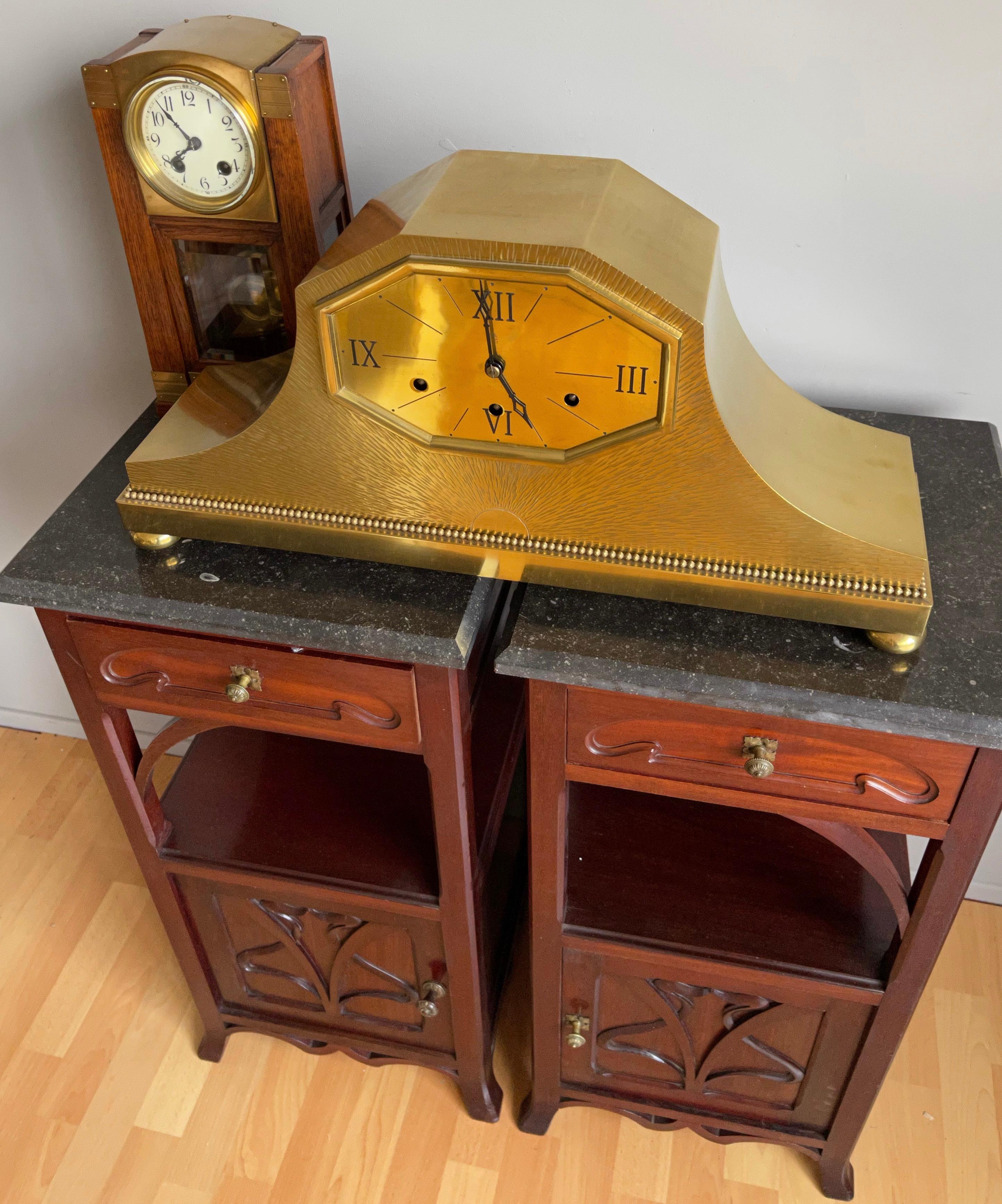 Top Quality Art Deco Clock Set / Vases, Polished Brass w Westminster Sound Chime For Sale 13
