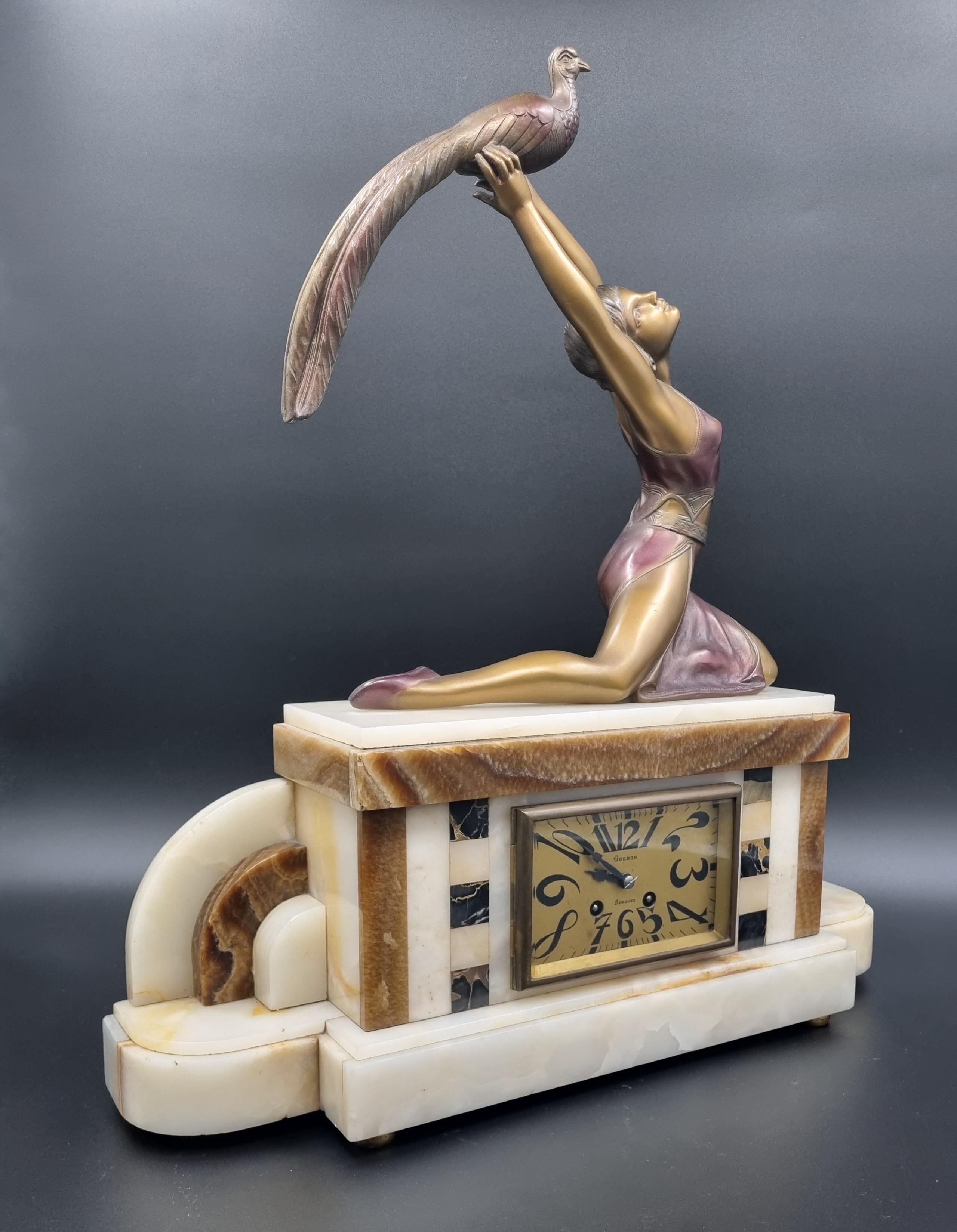 Mid-20th Century  Art Deco Clock Set with Pair of Lamps by Salvado Circa 1930 For Sale