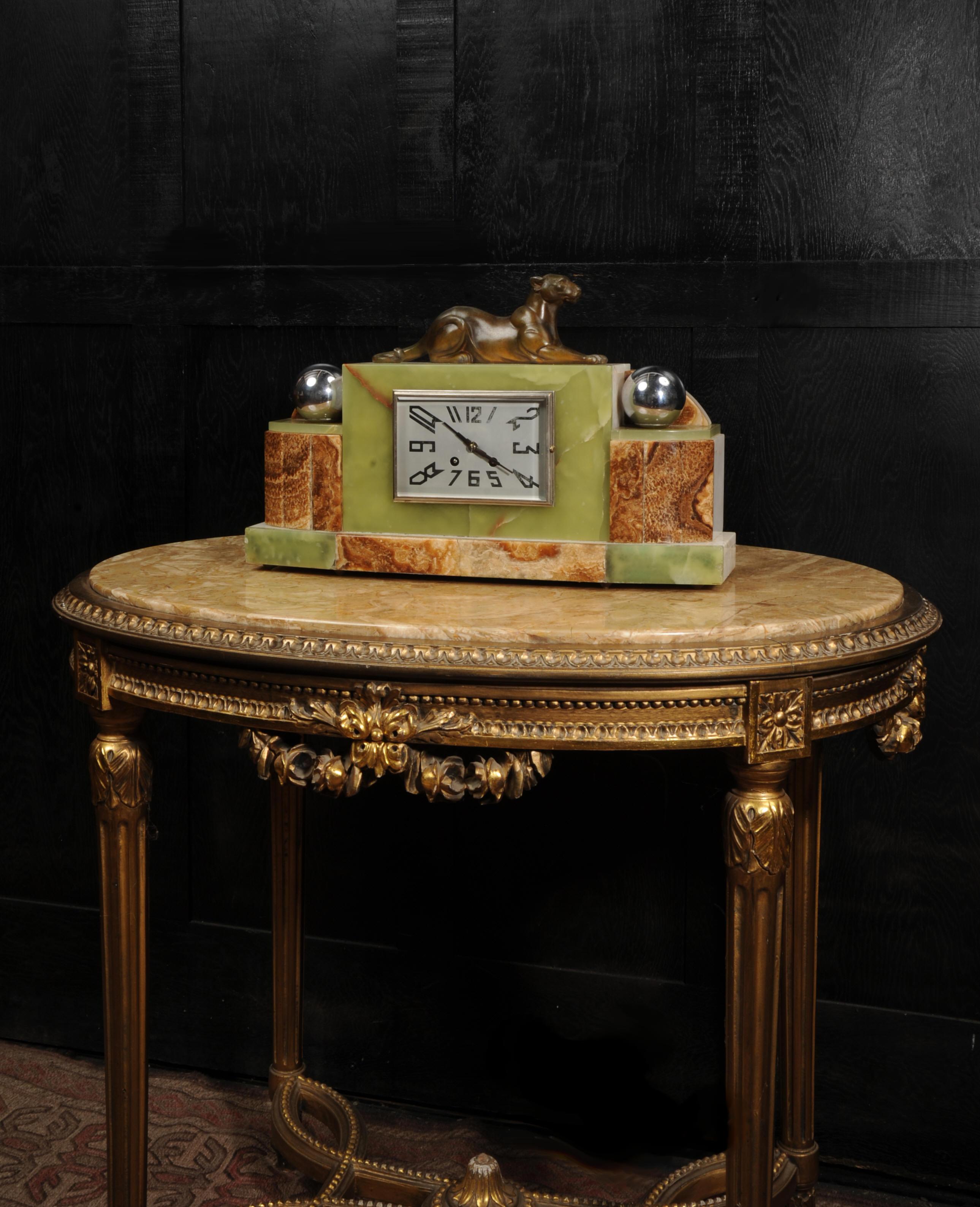 Art Deco Clock - The Lioness - Antique French Michel Decoux In Good Condition In Belper, Derbyshire