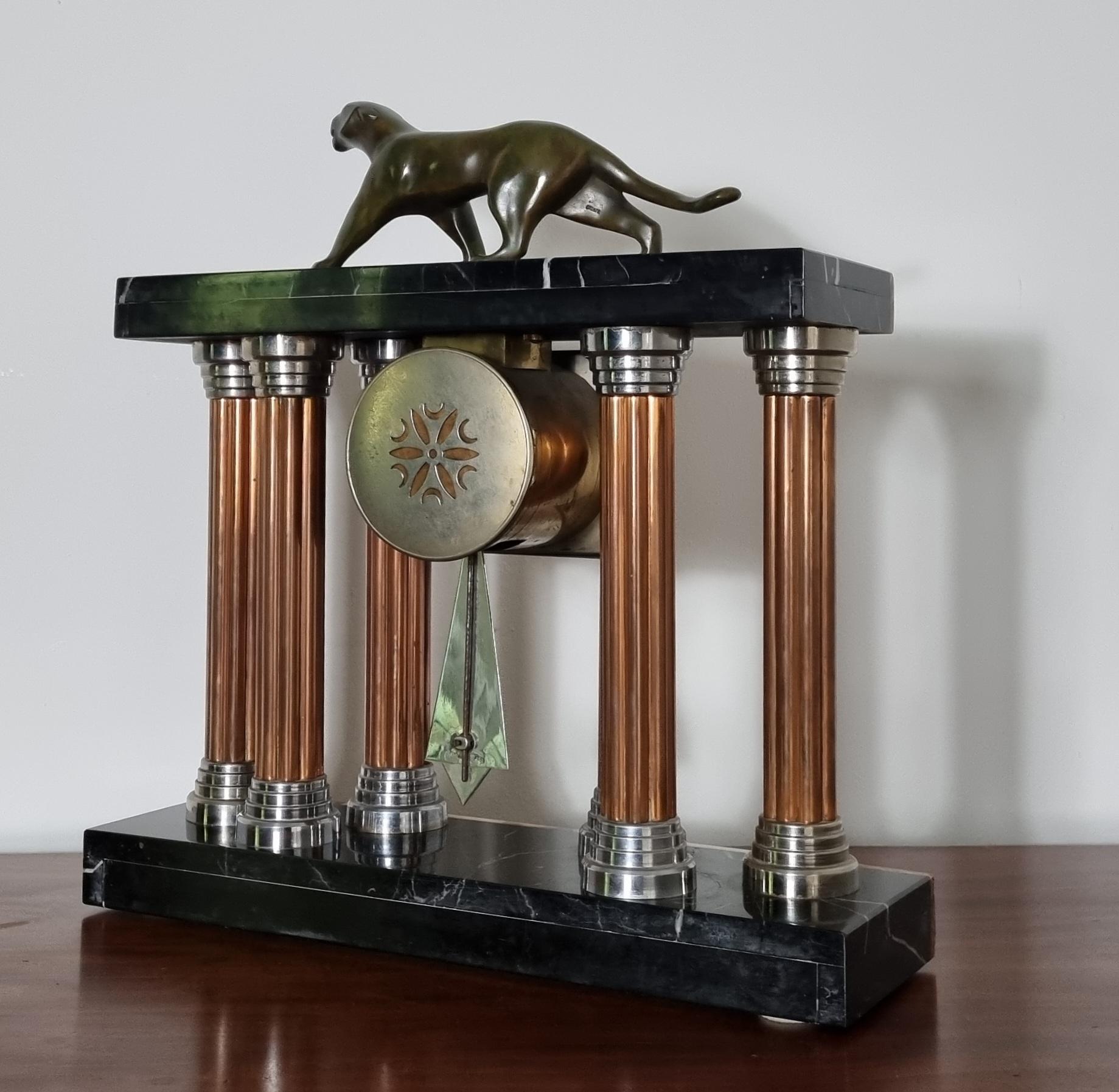 Art Deco Clock with Bronze Panther by Decoux 5