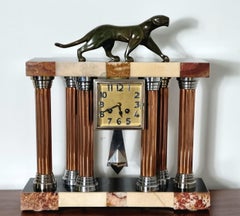 Orologio Art Deco con pantera in bronzo di Decoux