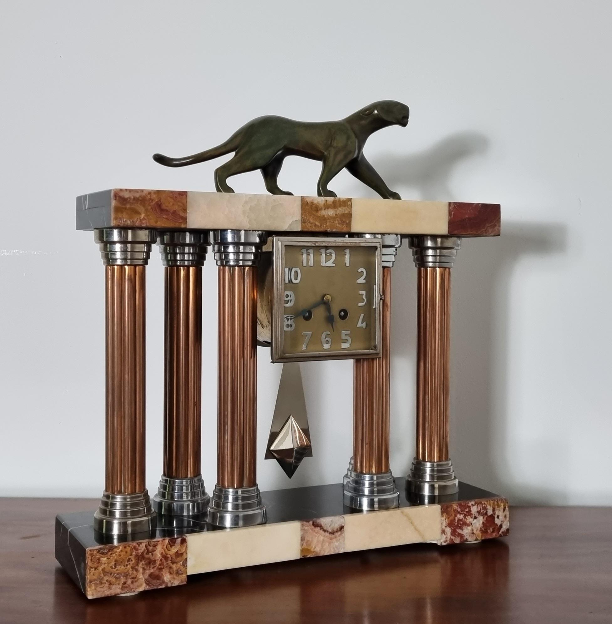 Art Deco Clock with Bronze Panther by Decoux In Good Condition In Hoddesdon, GB