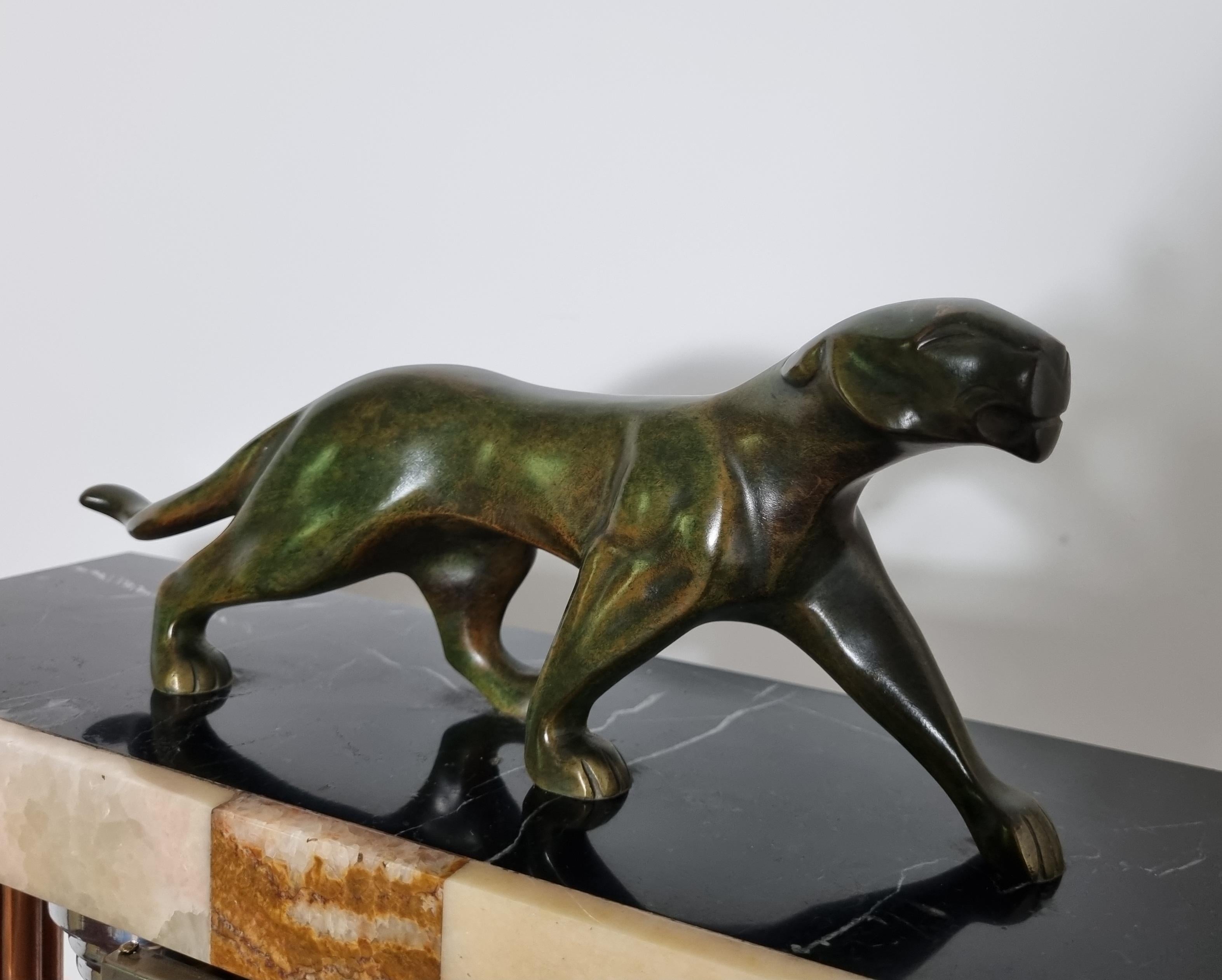 Art Deco Clock with Bronze Panther by Decoux 1
