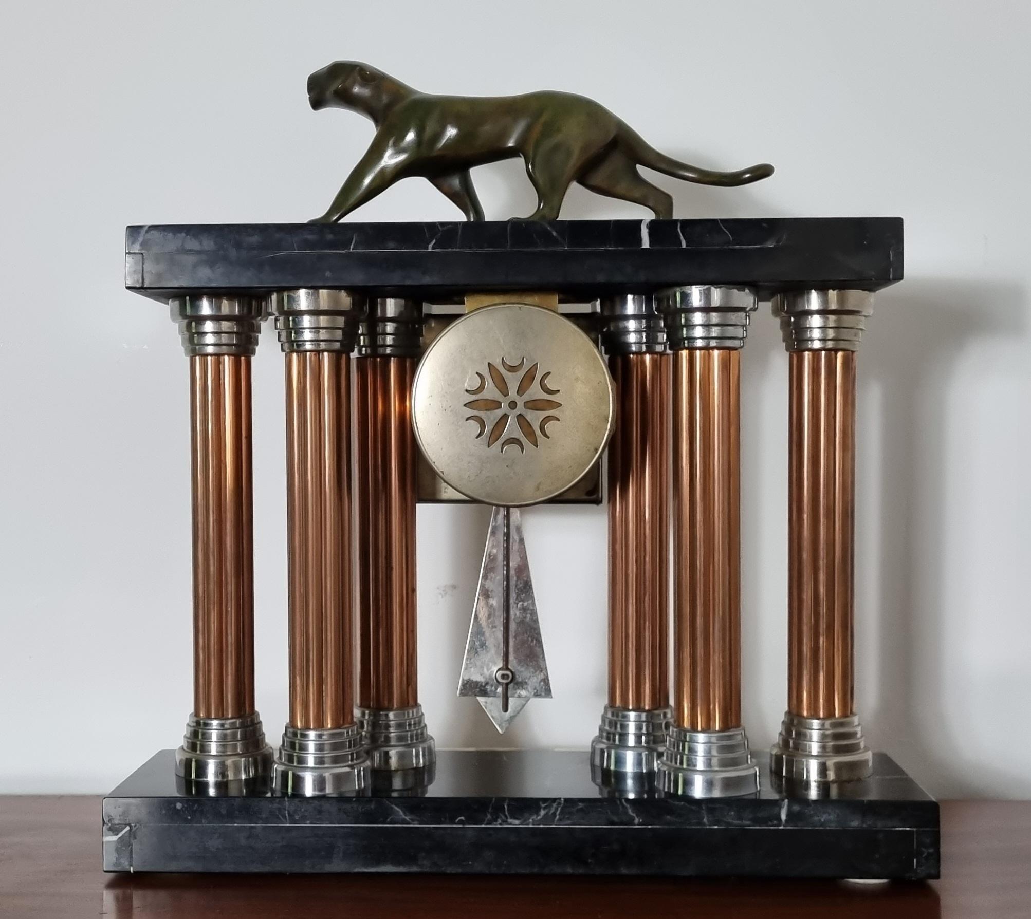 Art Deco Clock with Bronze Panther by Decoux 3