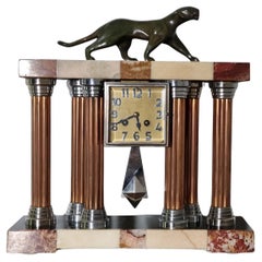 Art Deco Clock with Bronze Panther by Decoux