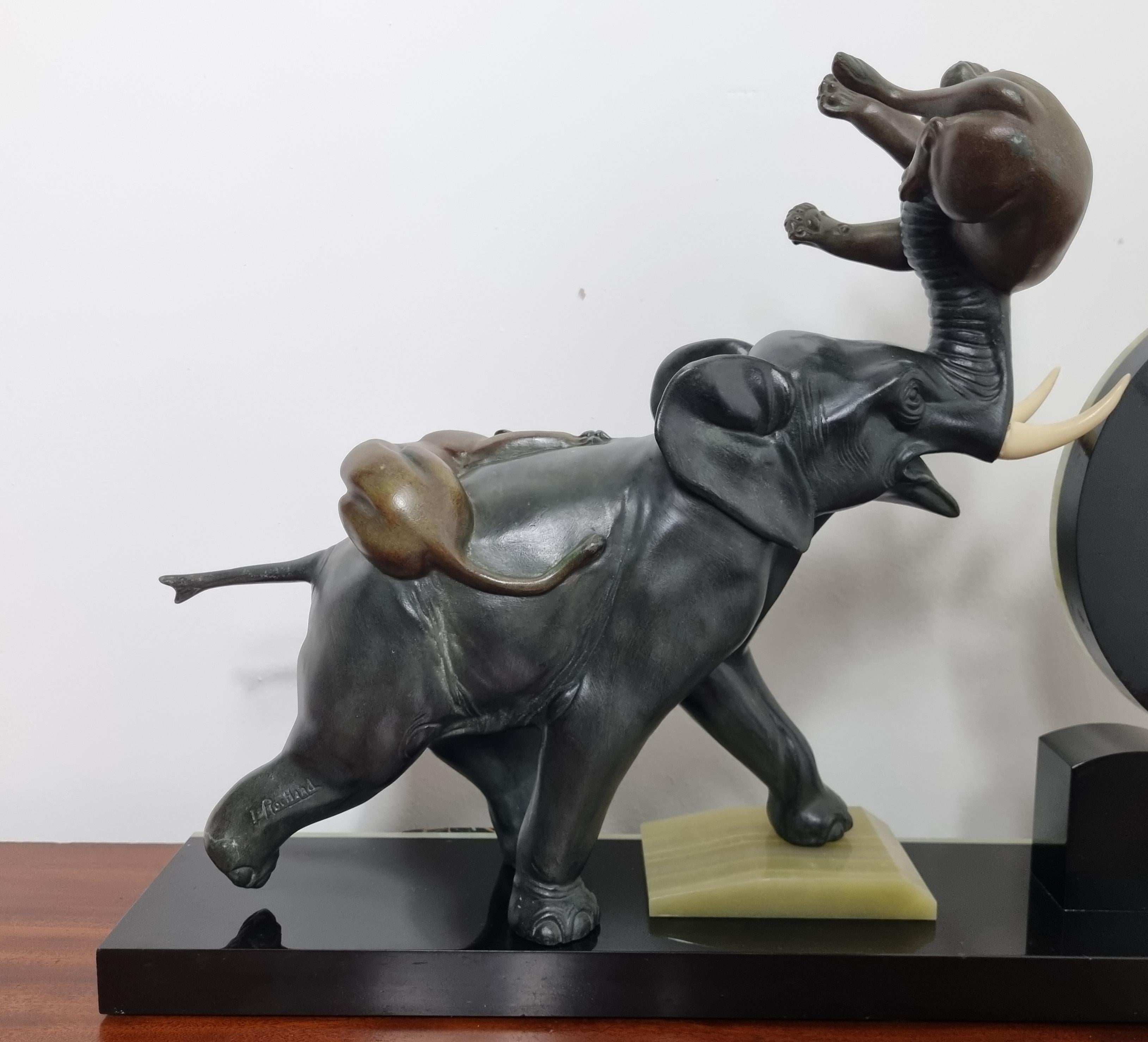 Art Deco Clock with Elephant and Tigers / Panthers by Irenee Rochard For Sale 8