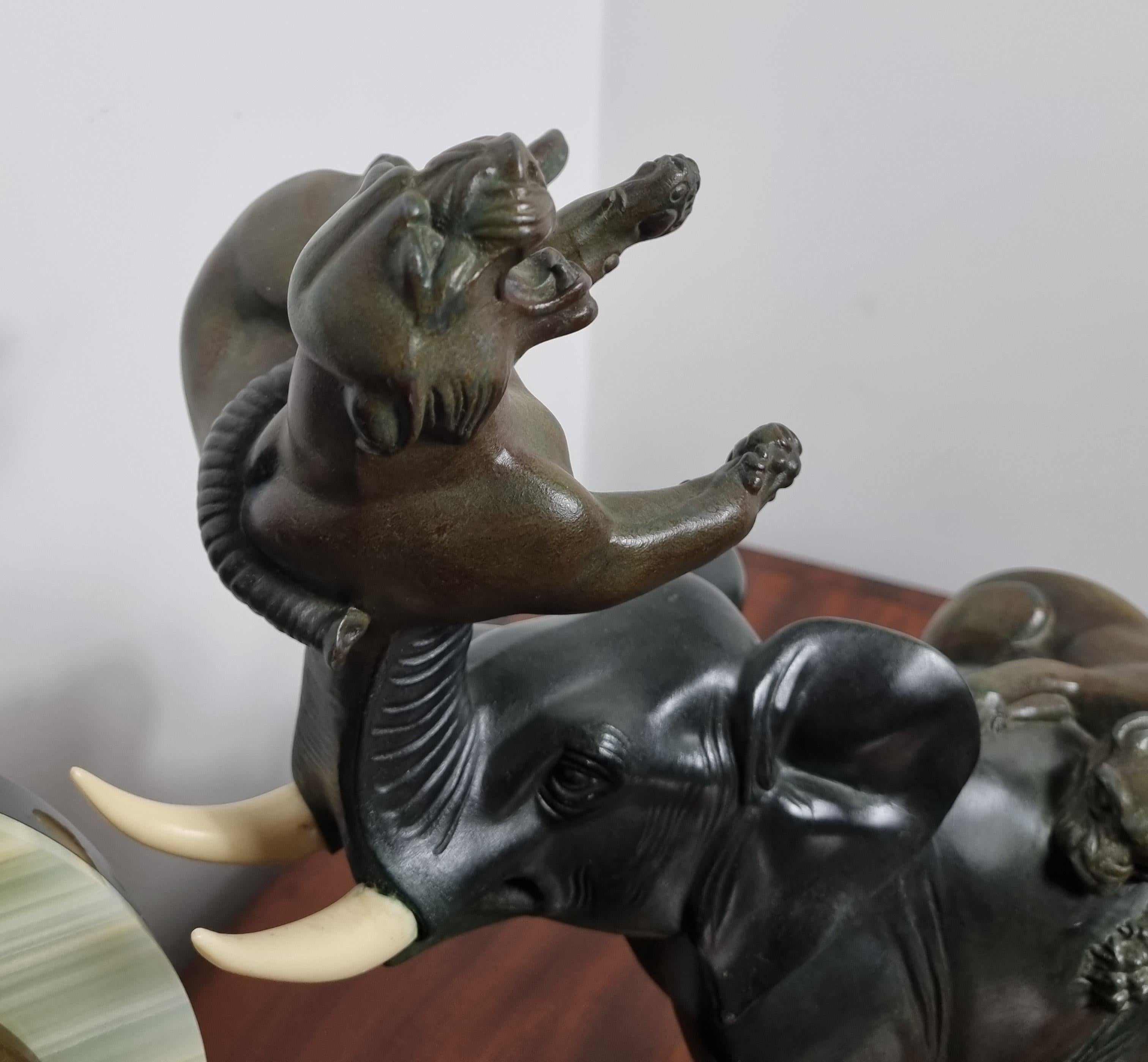 Art Deco Clock with Elephant and Tigers / Panthers by Irenee Rochard For Sale 3