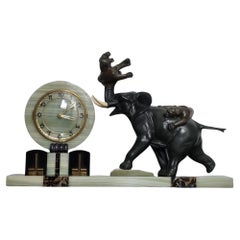 Vintage Art Deco Clock with Elephant and Tigers / Panthers by Irenee Rochard