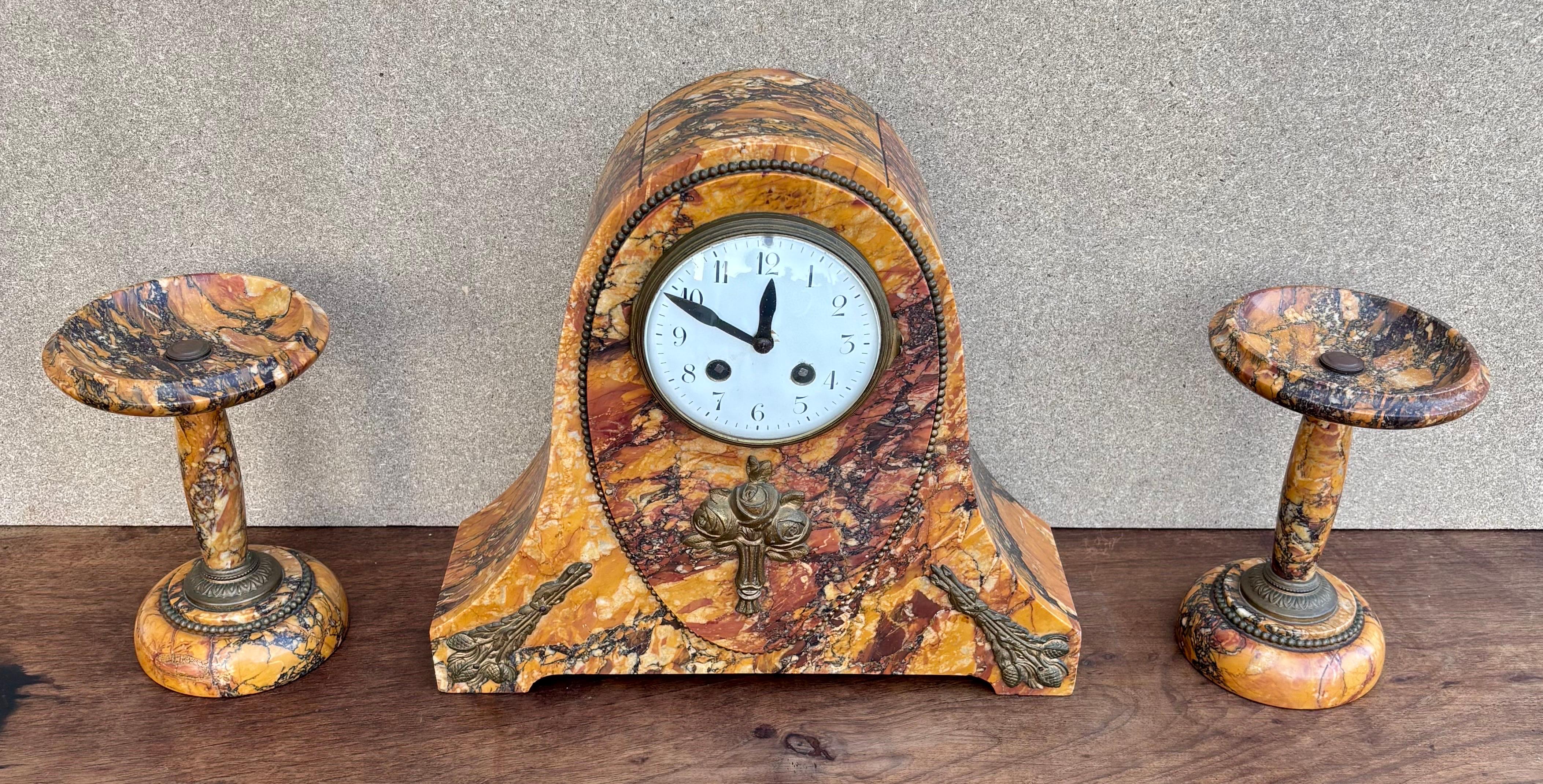 Art Deco Clock With Marble Trim, 1890s, Set Of 3 For Sale 8