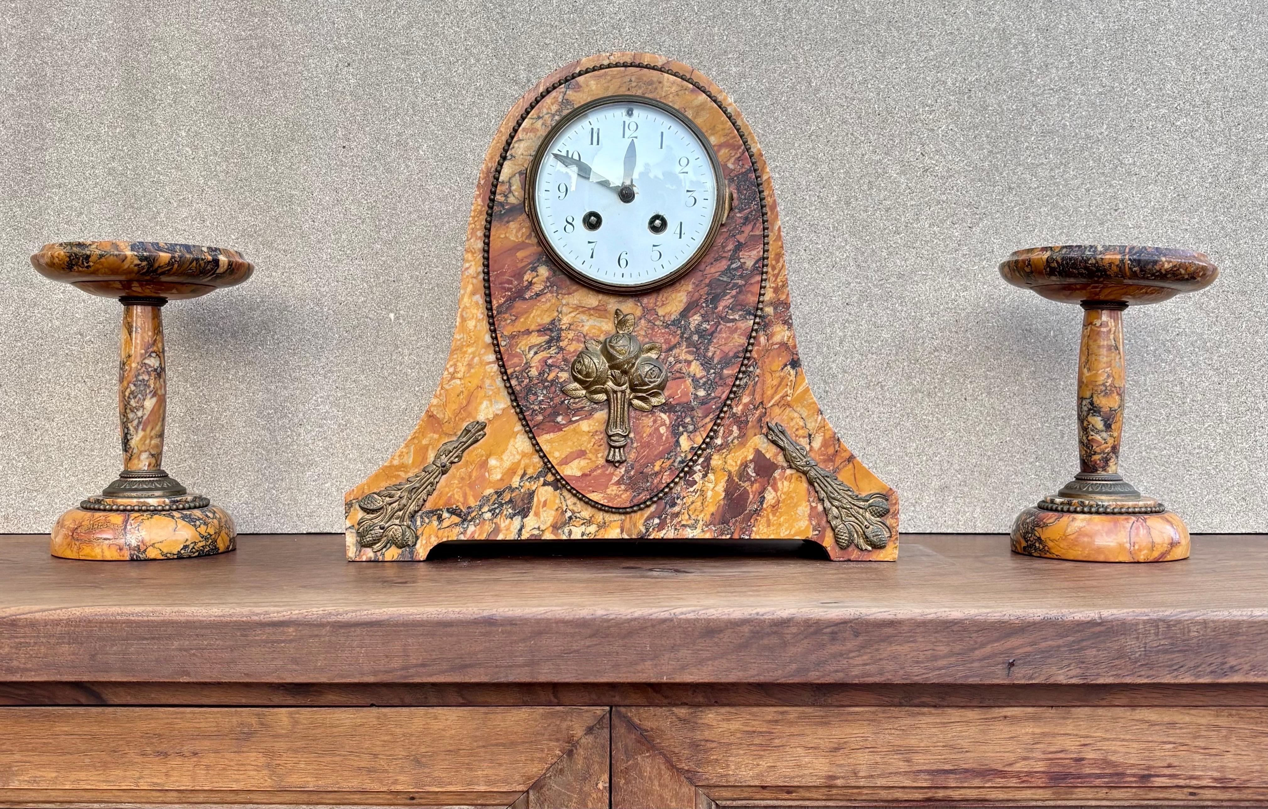 Art Deco Clock With Marble Trim, 1890s, Set Of 3 For Sale 9