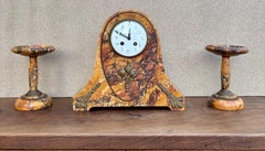 Art Deco Clock With Marble Trim, 1890s, Set Of 3