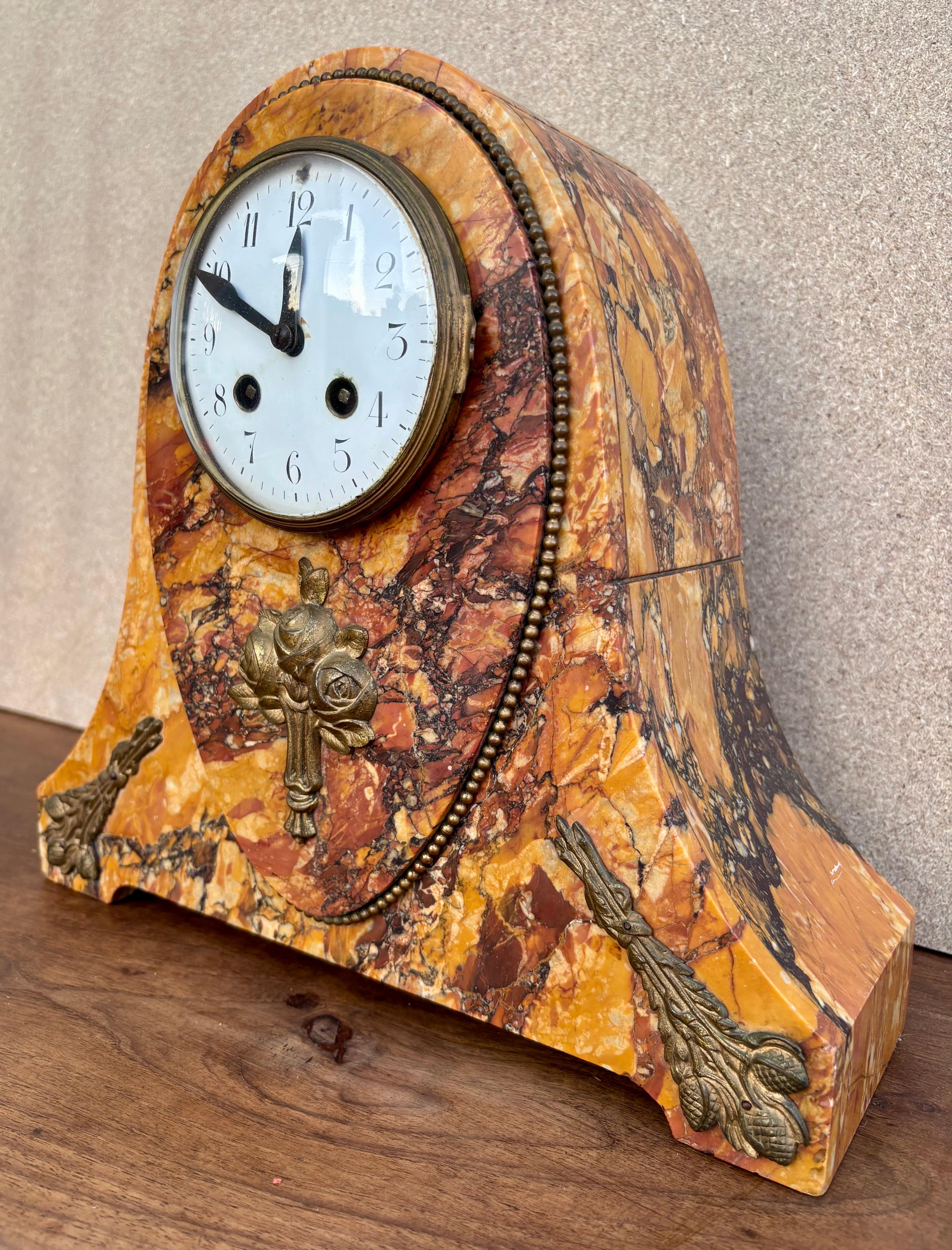 French Art Deco Clock With Marble Trim, 1890s, Set Of 3 For Sale