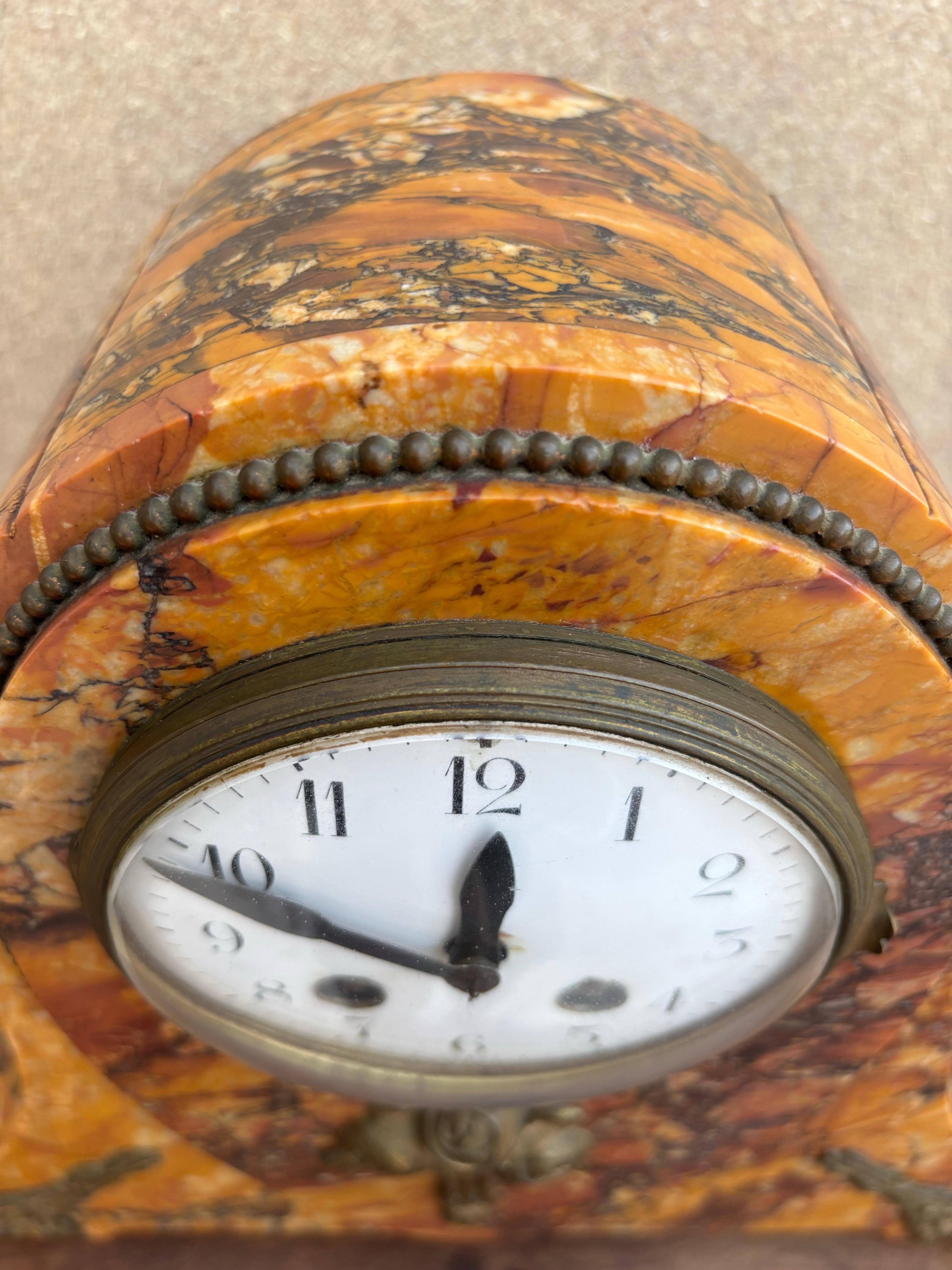 20th Century Art Deco Clock With Marble Trim, 1890s, Set Of 3 For Sale
