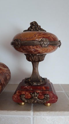 Art Deco Clockset Marble and Bronze