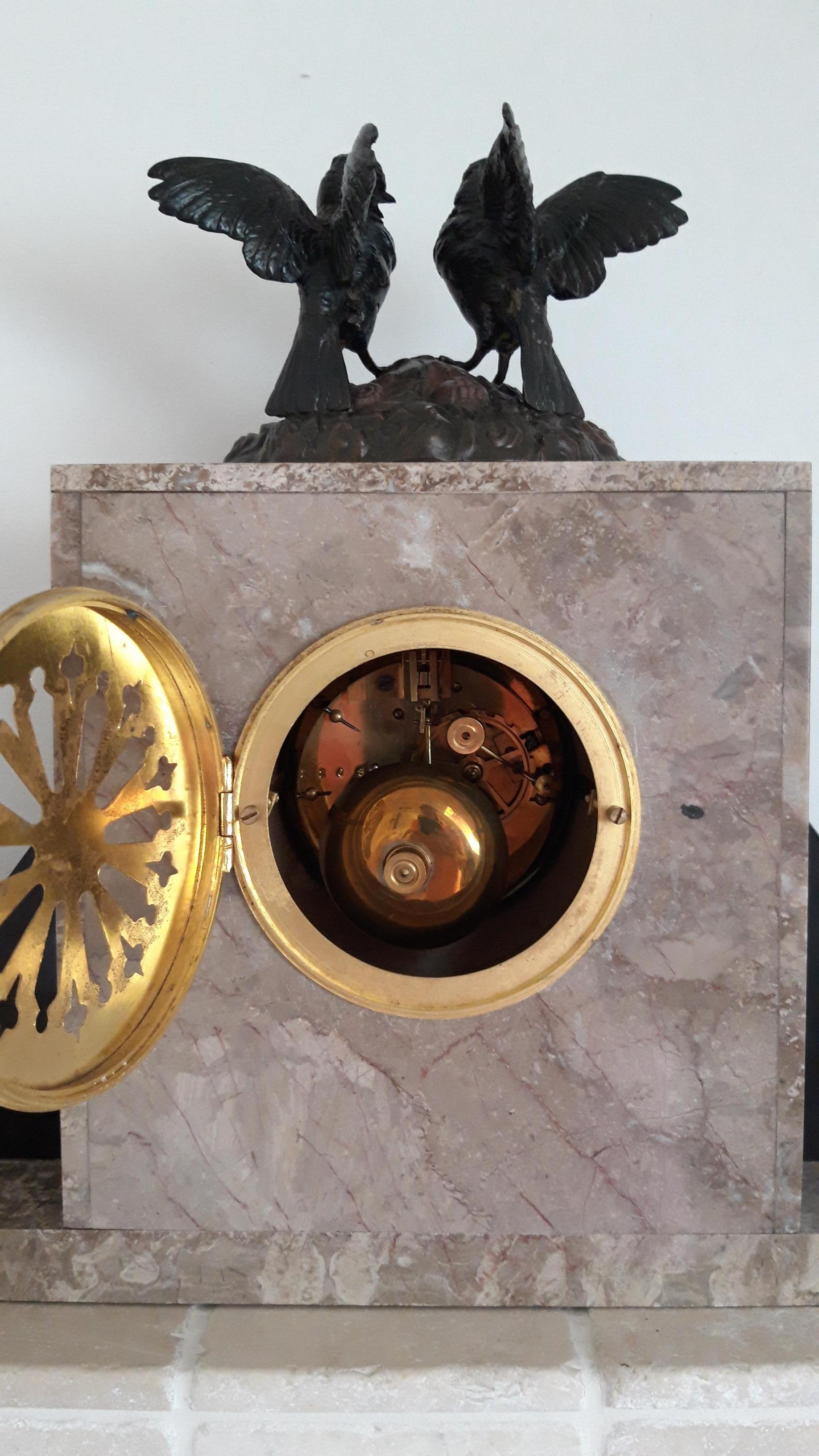 French Art Deco Clockset Marble And Samac For Sale