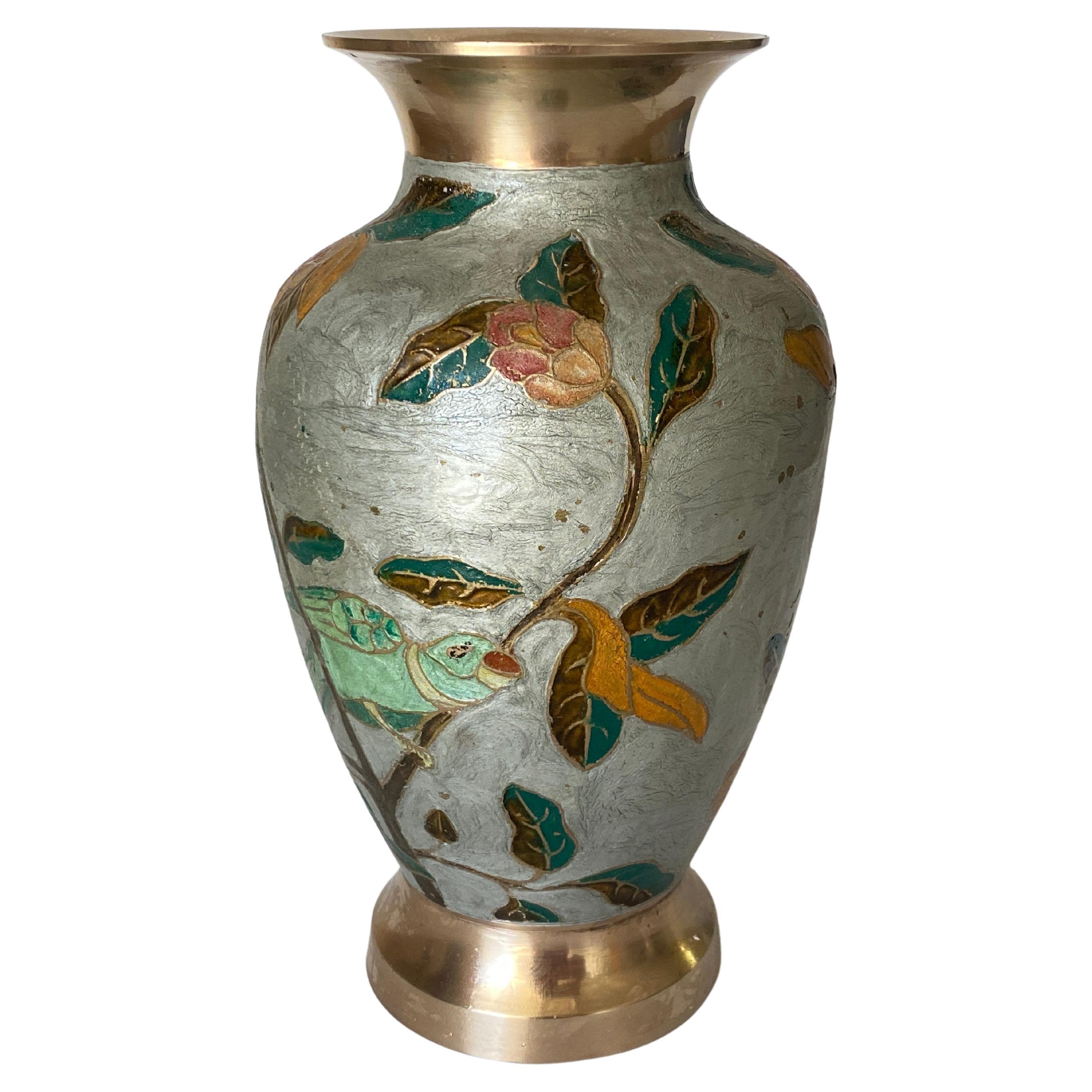 Art Deco Cloisoné Vase, with Colored Flowers Pattern, France, 20th Century For Sale