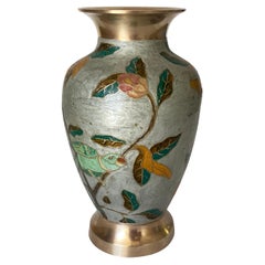Vintage Art Deco Cloisoné Vase, with Colored Flowers Pattern, France, 20th Century