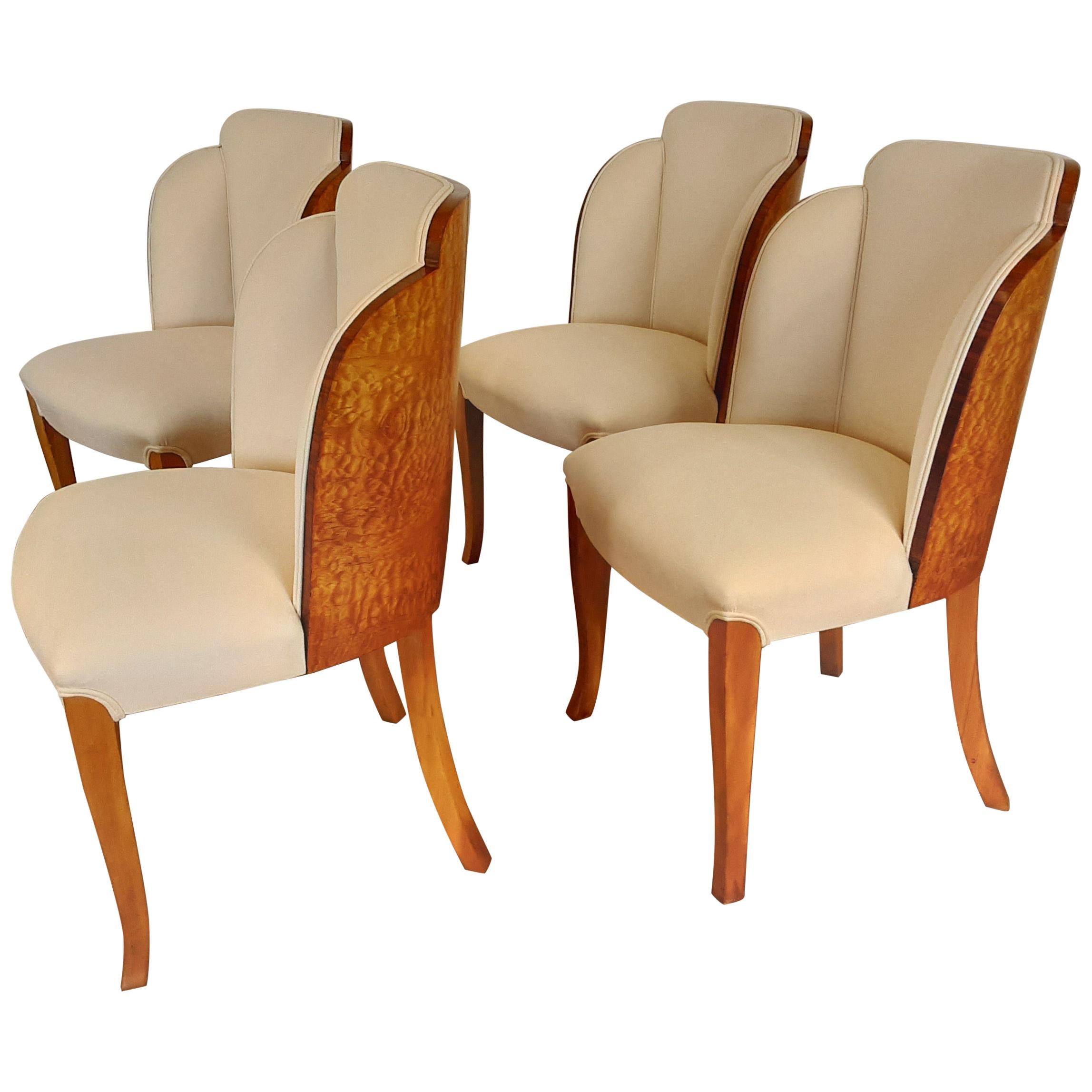 Four Art Deco Cloud Back Chairs in Birdseye Maple by Epstein British, circa 1930