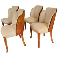 Four Art Deco Cloud Back Chairs in Birdseye Maple by Epstein British, circa 1930