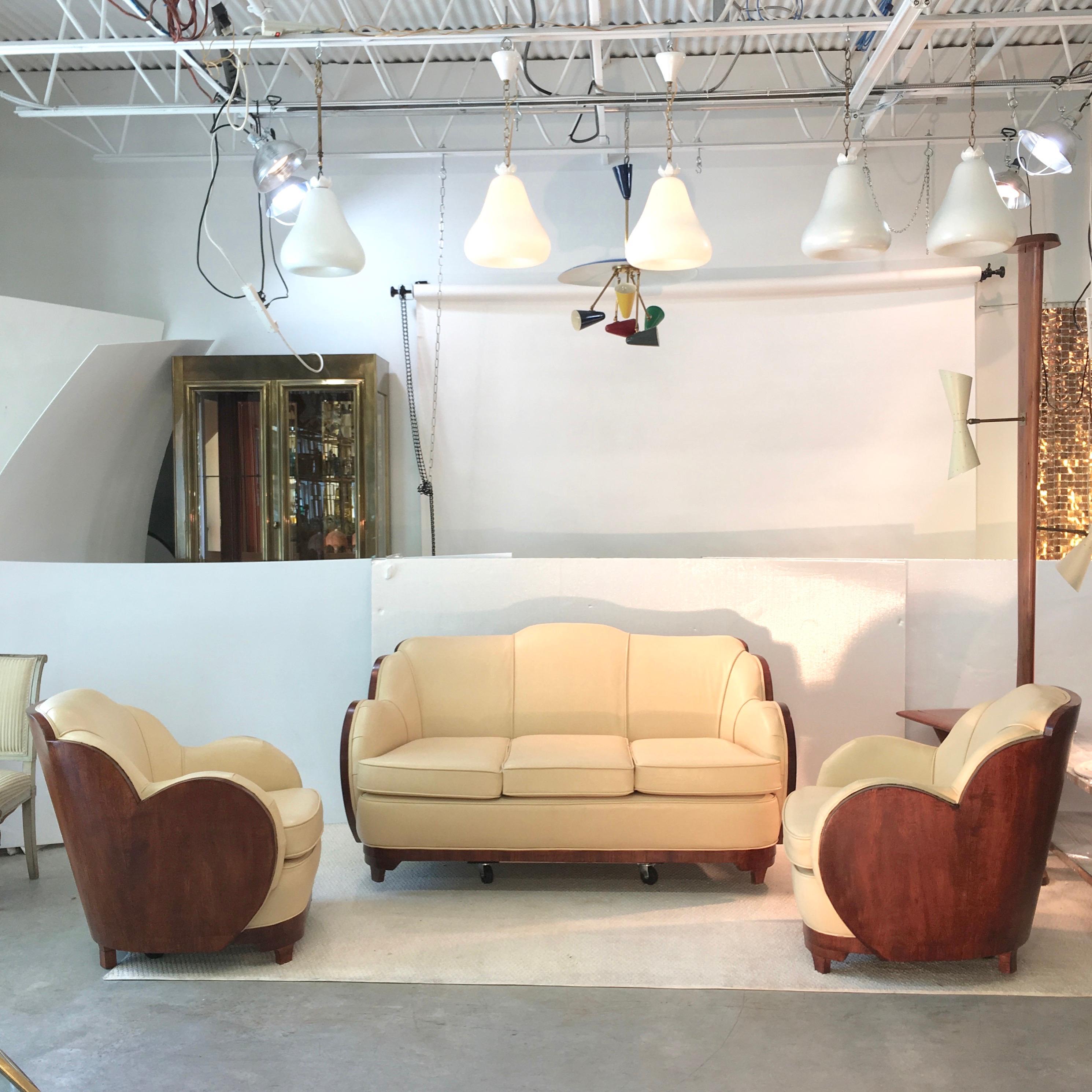 Leather Art Deco Cloud Lounge Suite by H & L Epstein