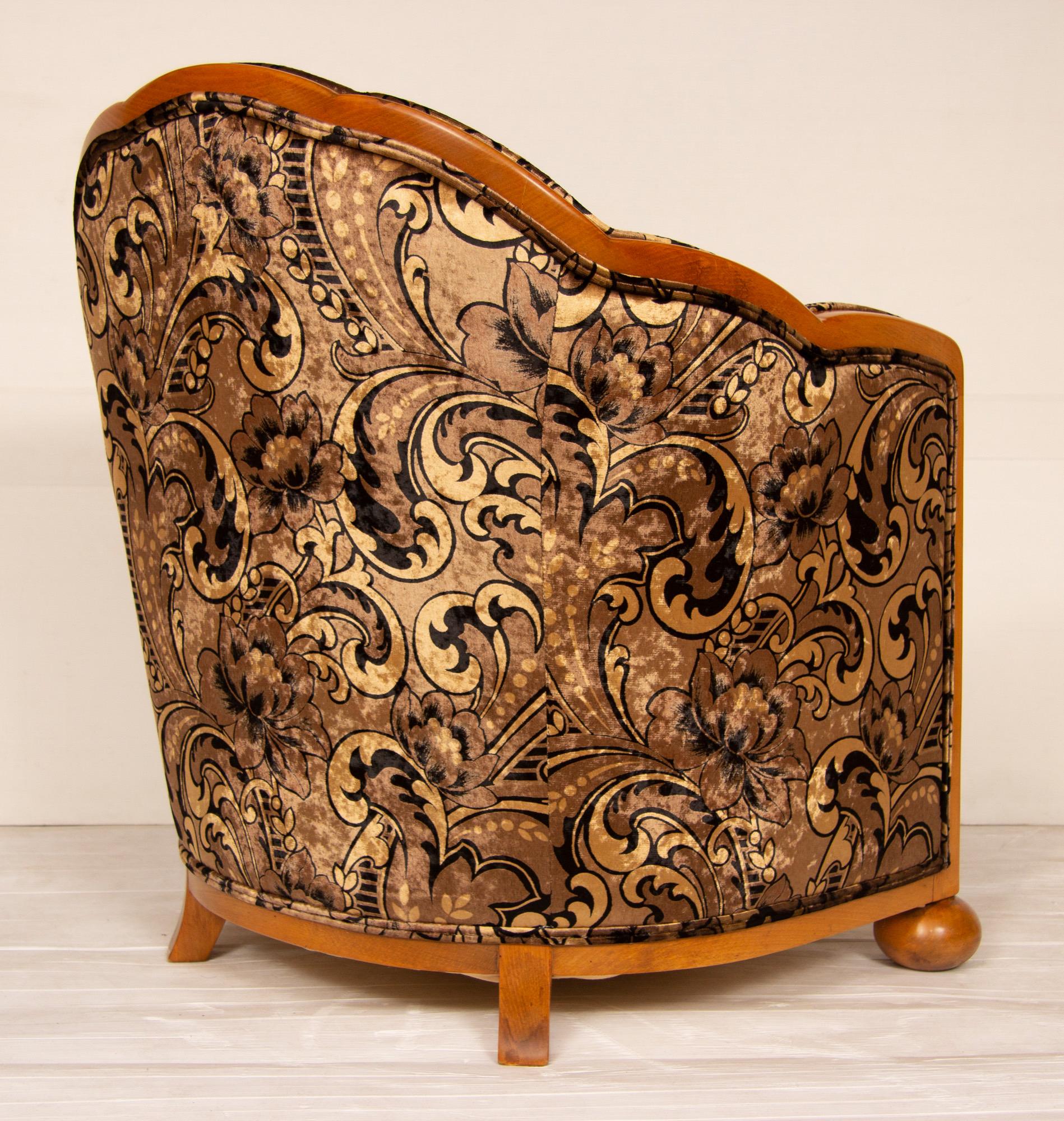 British Art Deco Cloud Shape Armchair Newly Upholstered in a Sue et Mare Fabric For Sale