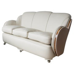 Art Deco Cloud Sofa by Harry & Lou Epstein Re-Upholstered in Cream Leather