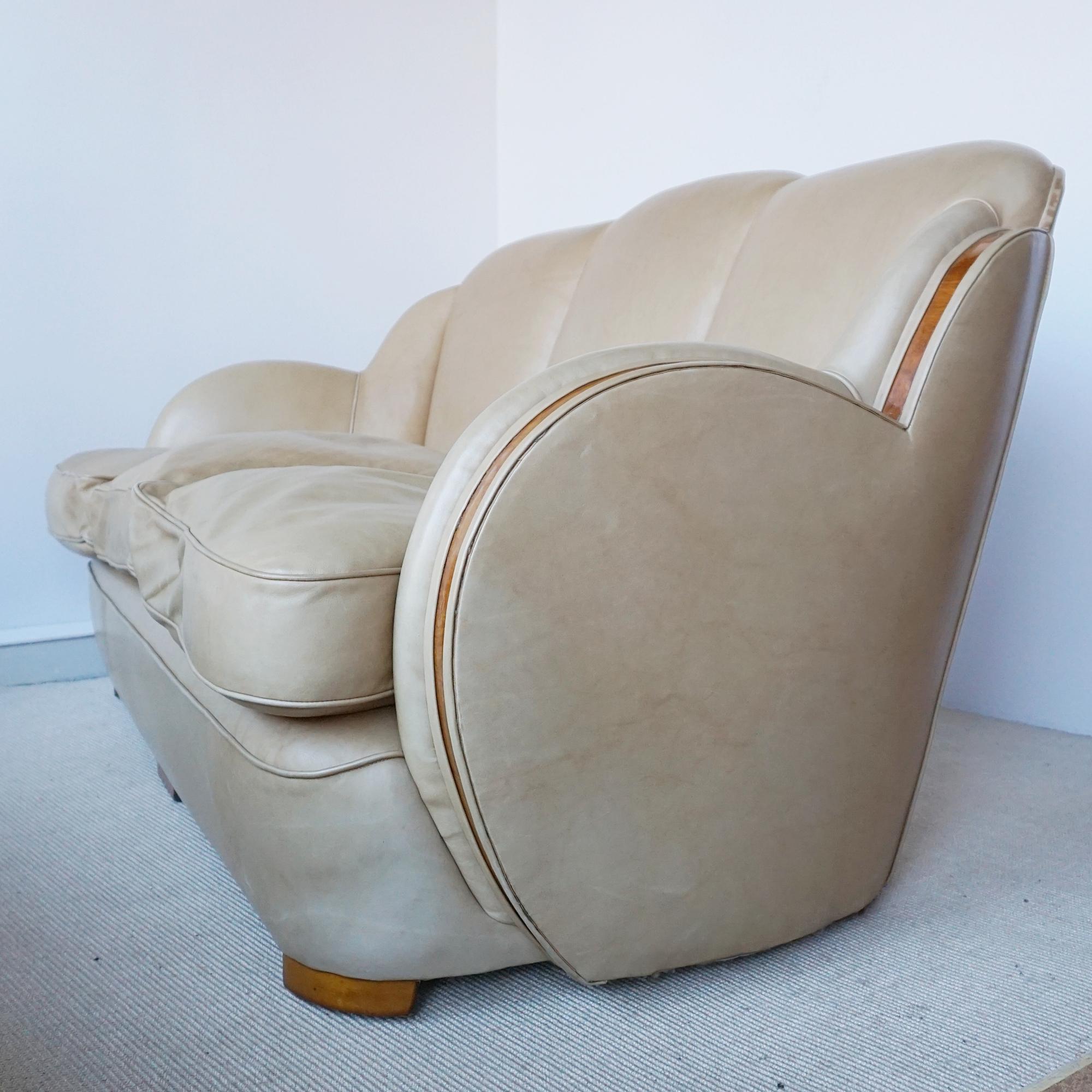Leather Art Deco 'Cloud Sofa' by Harry & Lou Epstein with Vintage Upholstery