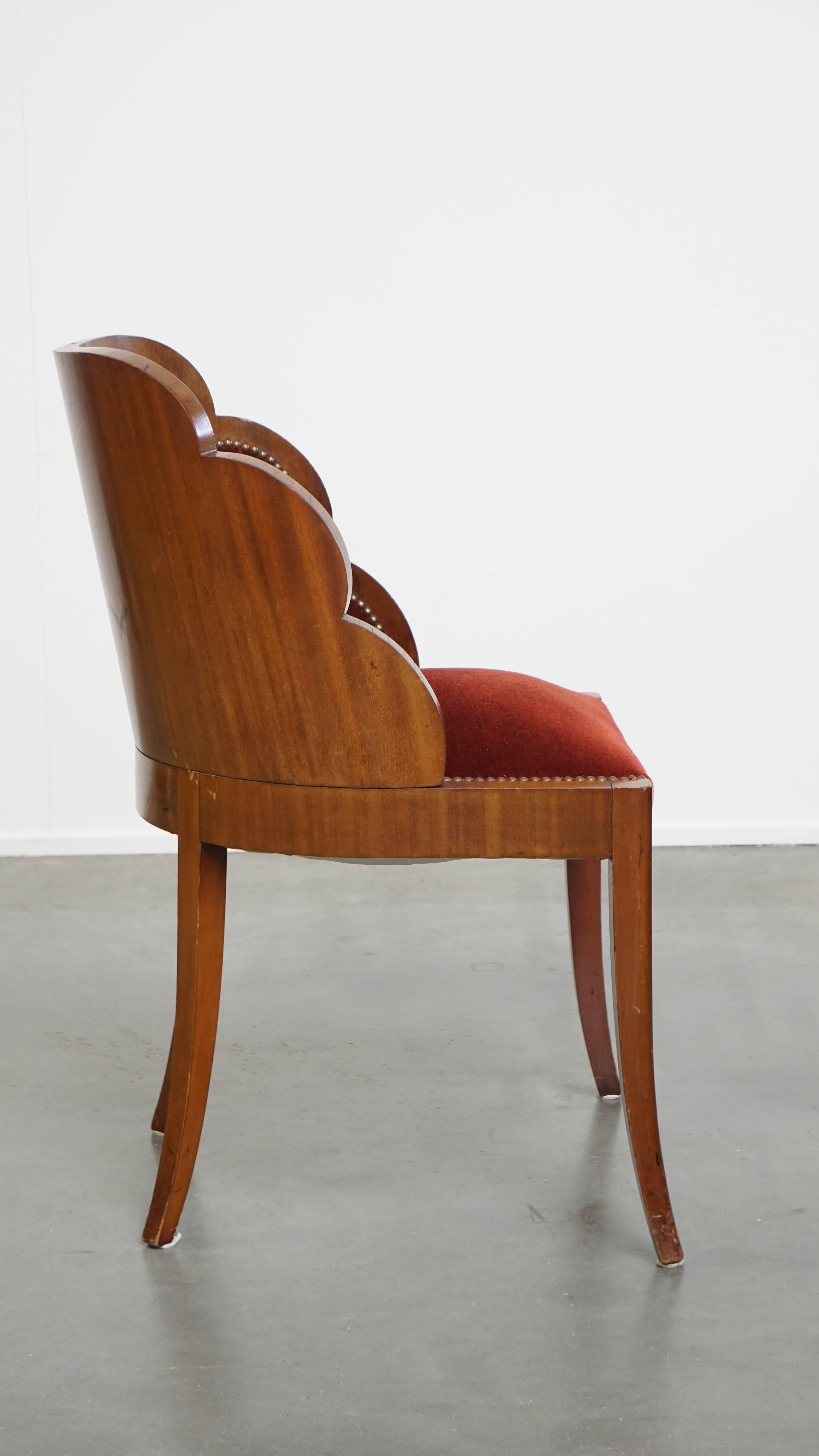 European Art Deco “clouds” dining room/side chair with luxurious red upholstery For Sale