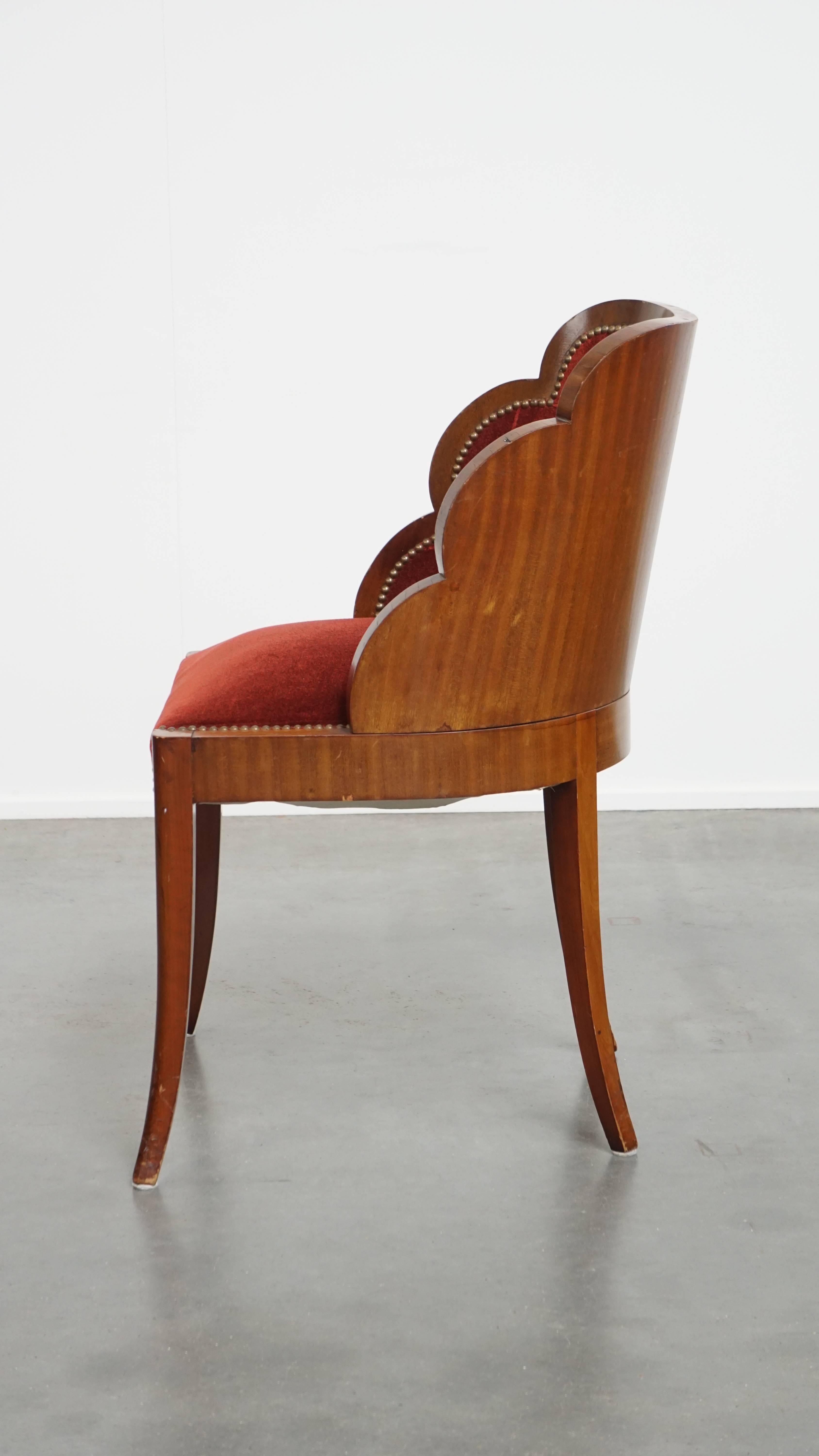 Art Deco “clouds” dining room/side chair with luxurious red upholstery In Fair Condition For Sale In Harderwijk, NL