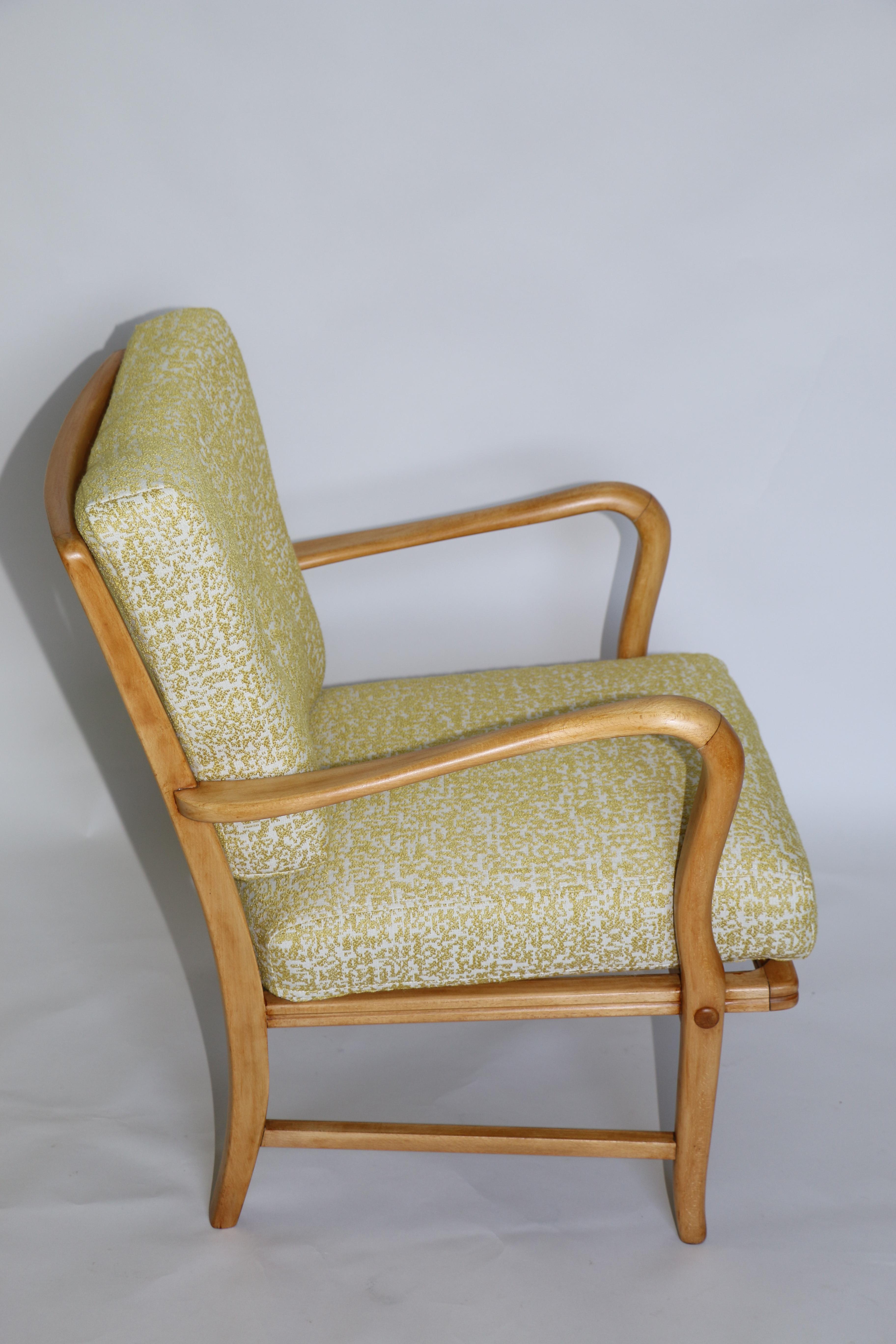 Natural Fiber Art Deco Club Armchair in Yellow Color from 20th Century For Sale