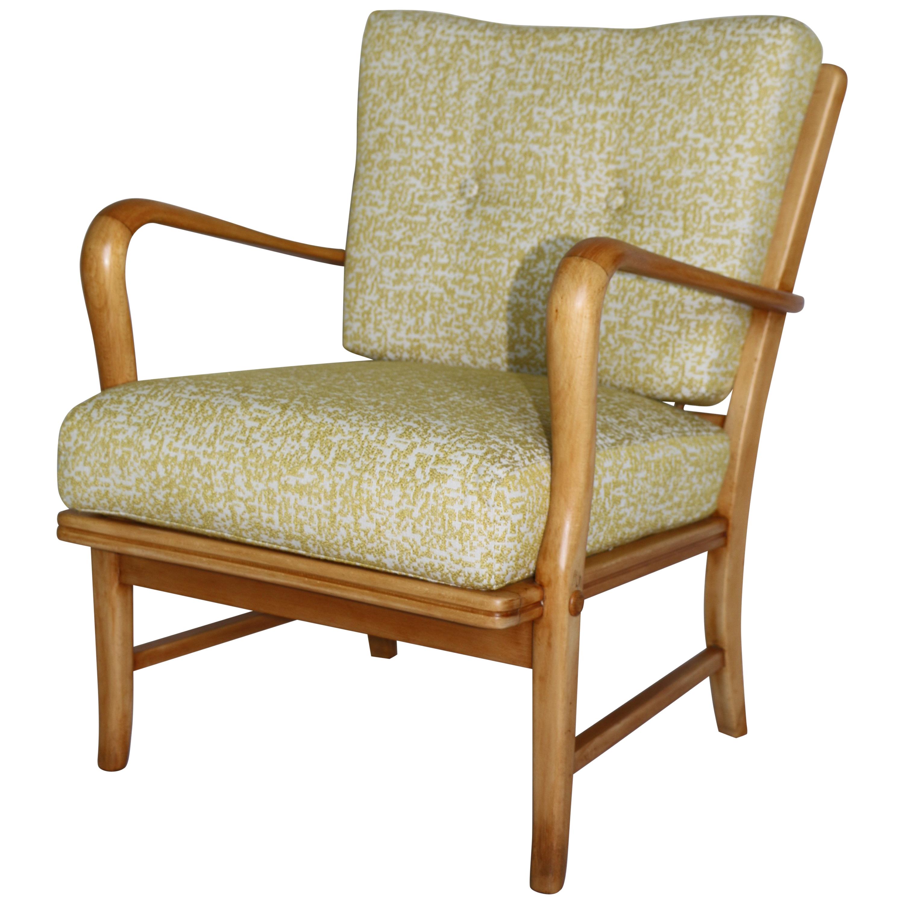Art Deco Club Armchair in Yellow Color from 20th Century For Sale