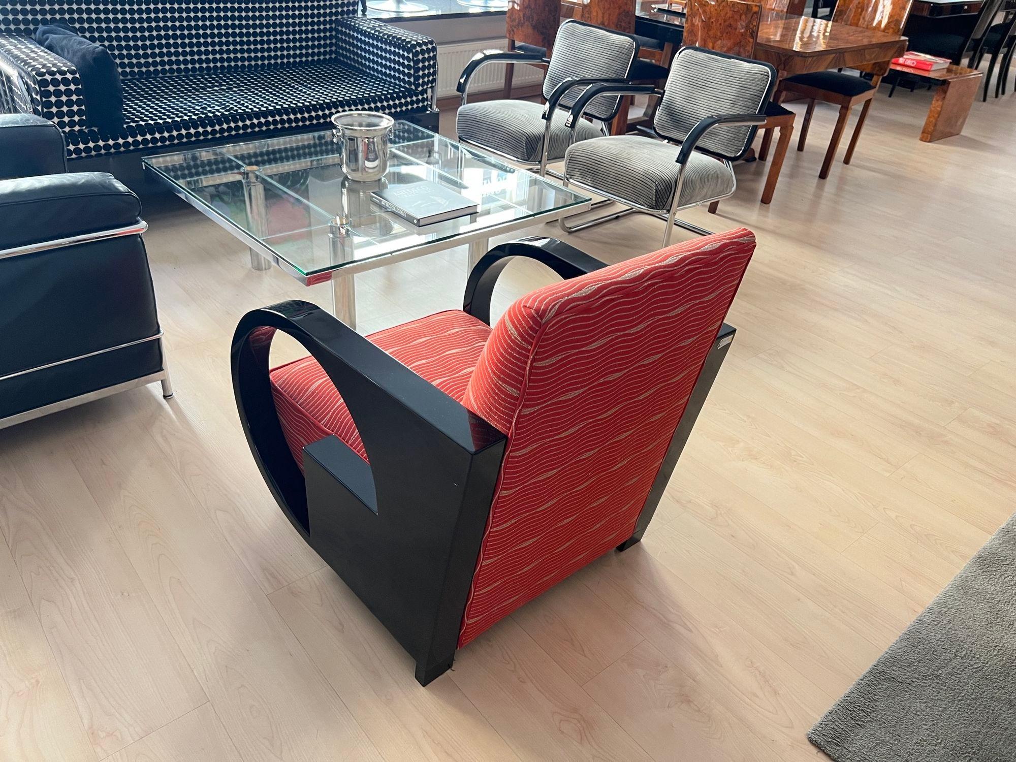 Art Deco Club Chair, Black Lacquer and Red Fabric, France circa 1930 In Good Condition For Sale In Regensburg, DE