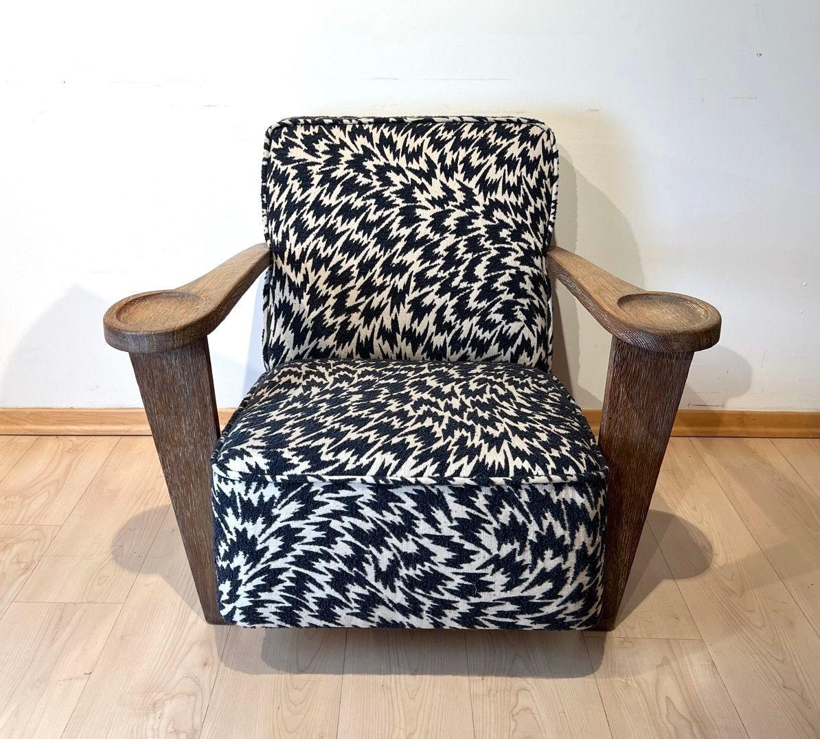 Fabric Art Deco Club Chair by De Coene Frères, Limed Oak, Belgium circa 1935 For Sale