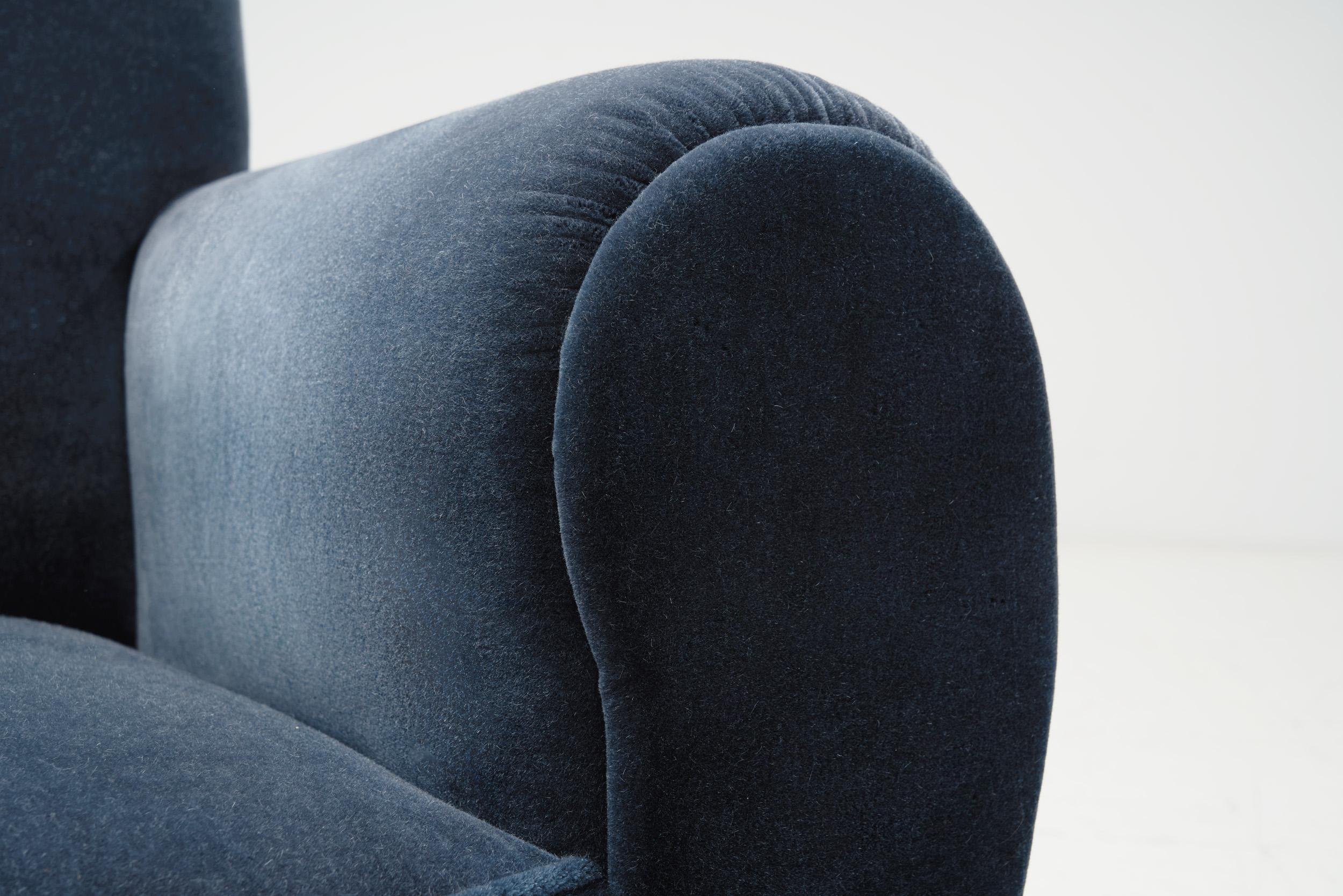 Art Deco Club Chair in Dark Blue Mohair, Europe 1930s For Sale 5