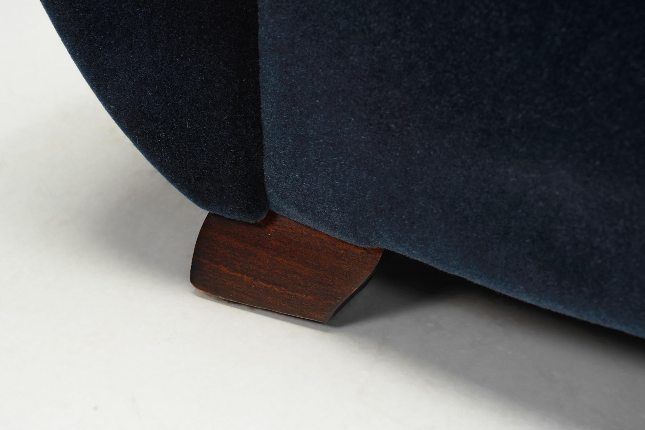 Art Deco Club Chair in Dark Blue Mohair, Europe 1930s For Sale 9
