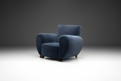 Art Deco Club Chair in Dark Blue Mohair, Europe 1930s
