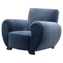 Art Deco Clubsessel aus dunkelblauem Mohair, Europa 1930er Jahre
