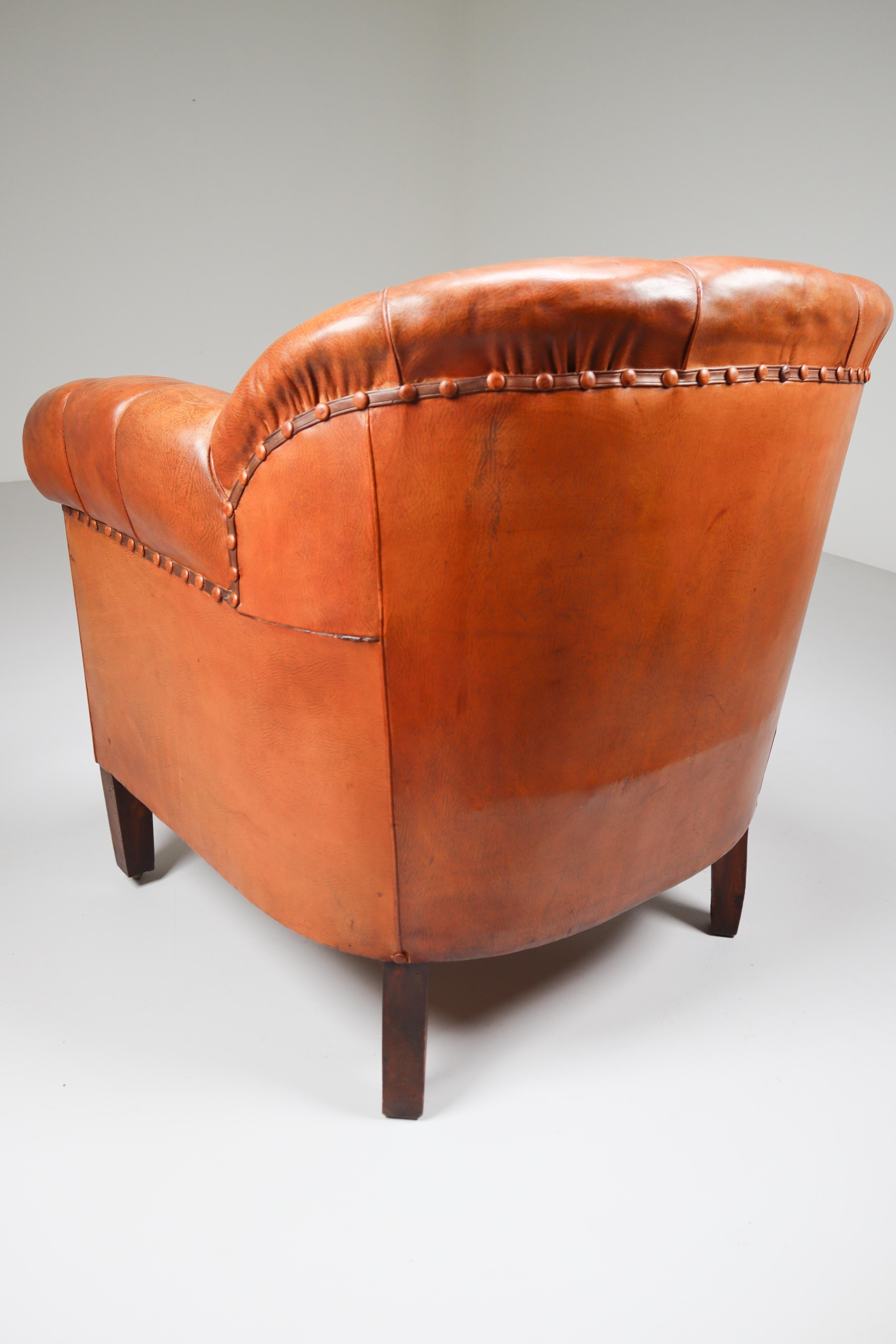 Art Deco Club Chair in Patinated Cognac Leather, Praque, 1930s 2