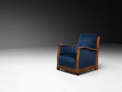 Sedia Club Art Deco in noce e velluto blu